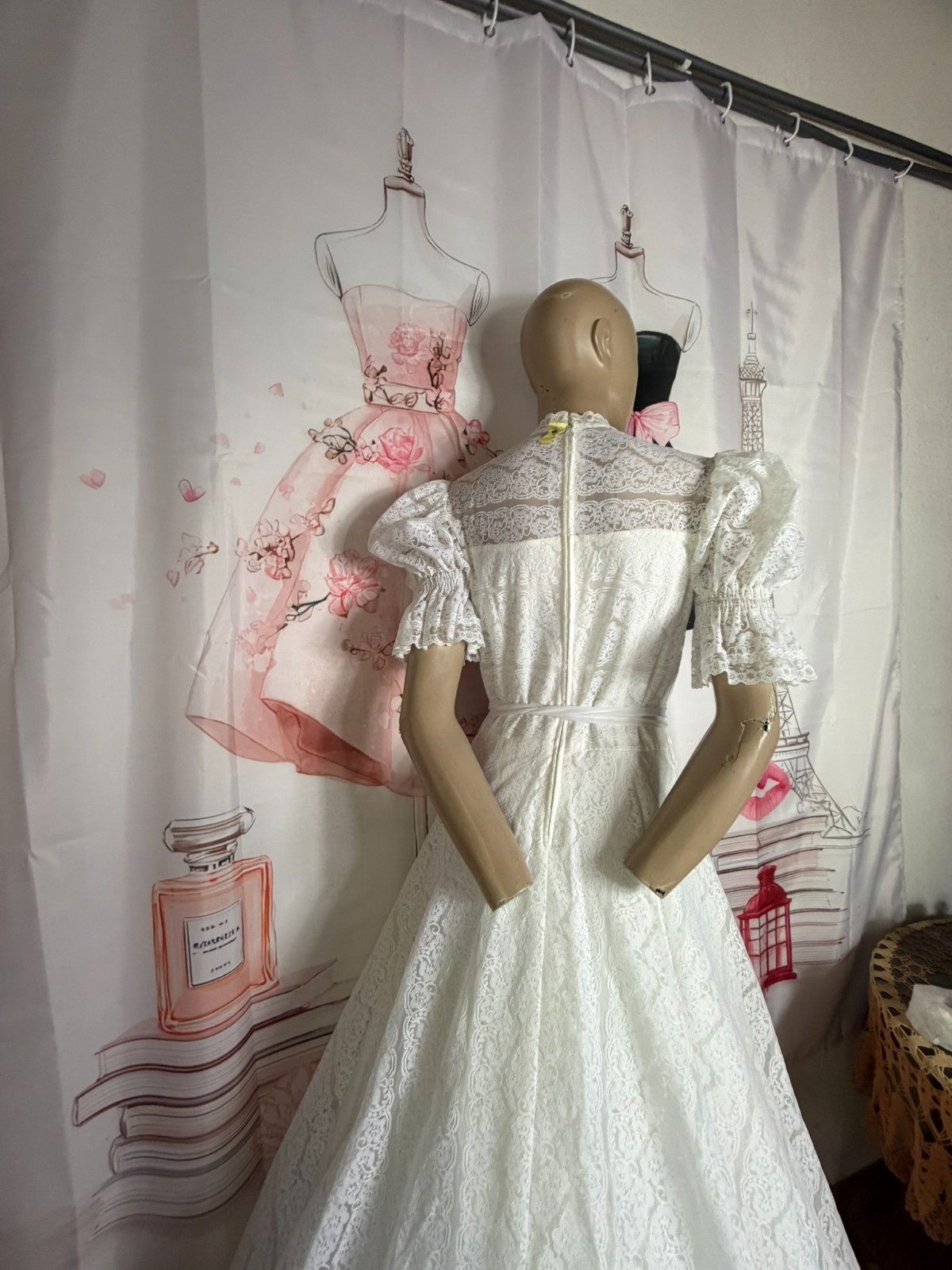 Original Kleemeier Court Wedding Dress 70s Vintage Lace Crinoline Edwardian Prairie