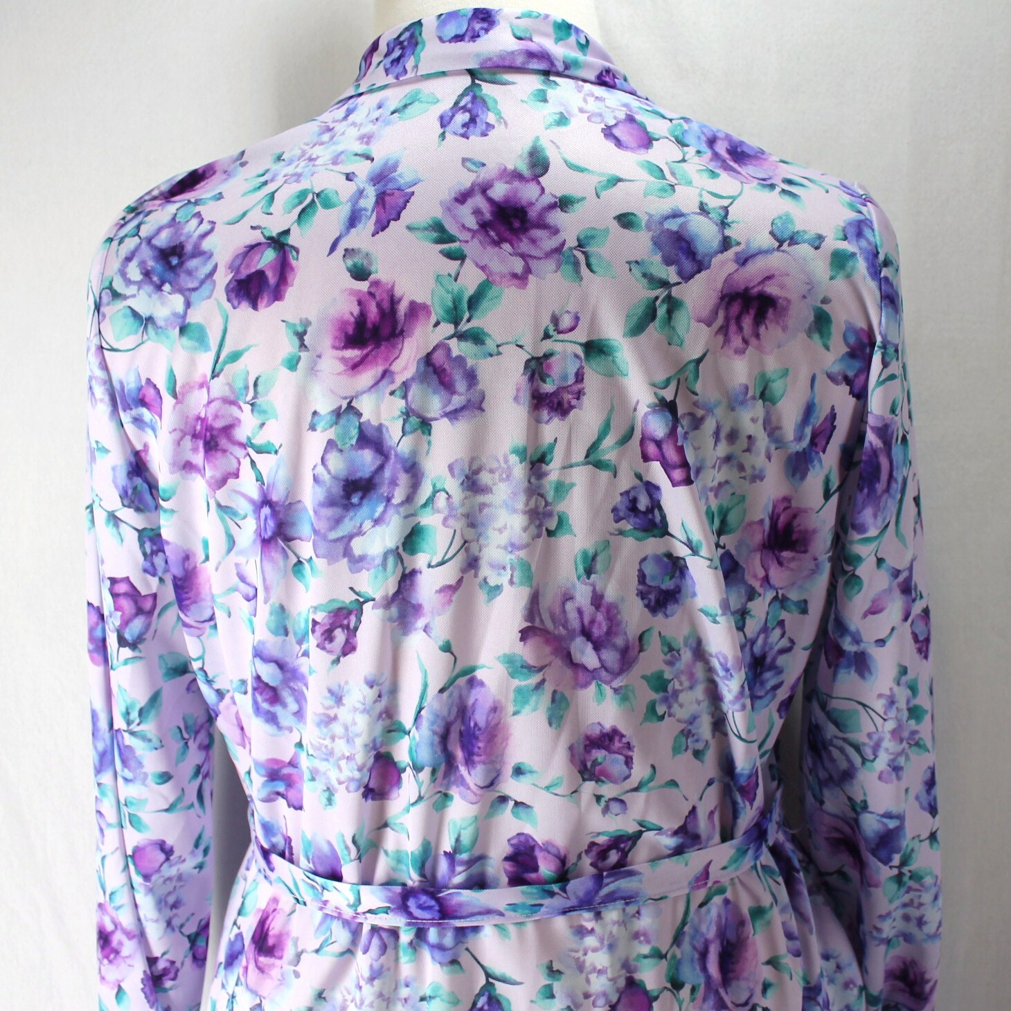 Nancy Frock Wear Anywhere Dress Womens 16 1/2 Purple Floral Long Sleeve Vintage