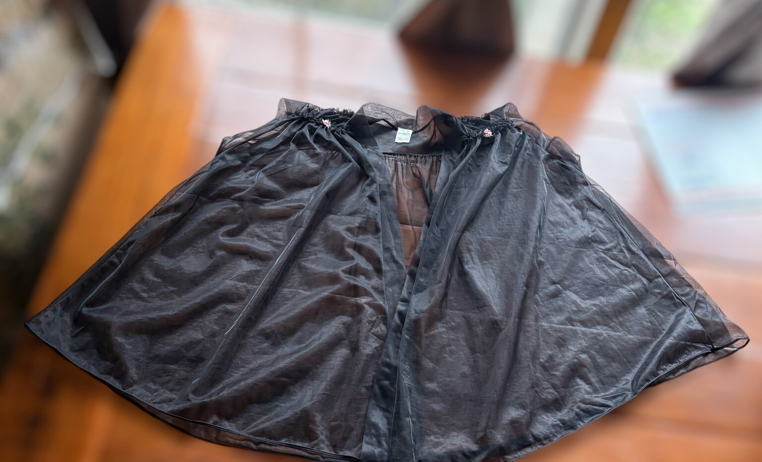 Vintage 60s Black Nylon Small Babydoll Short Robe Bed Jacket Open Front Sheer