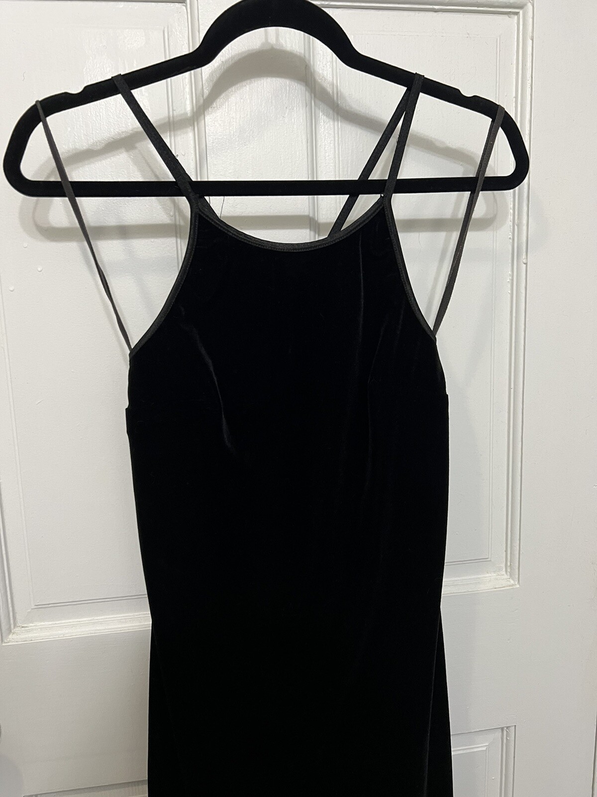 Vintage 90s Finesse Black Velvet Sz S Strap Dress Gown Formal Goth Y2k Stretchy