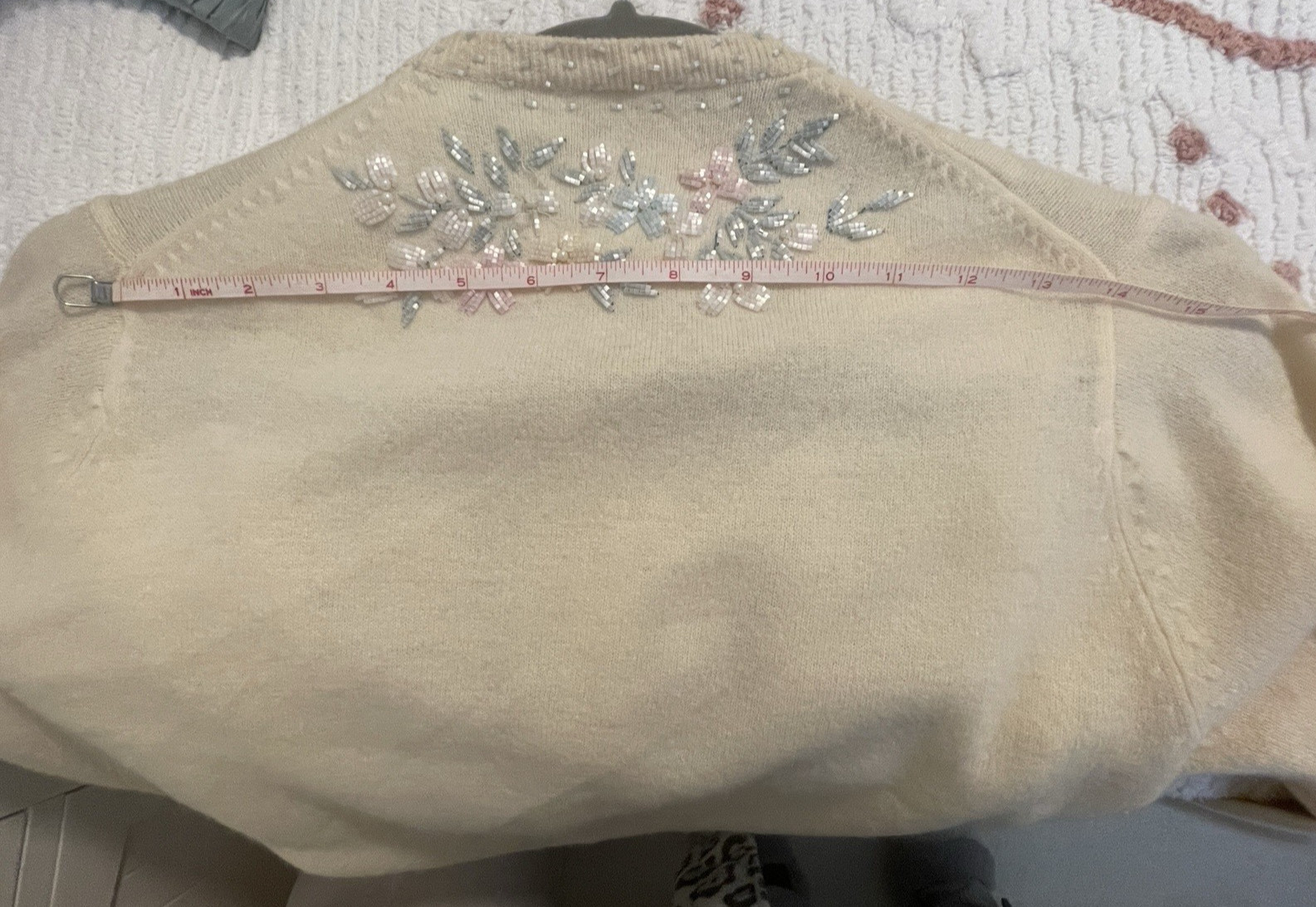 Vintage 50s Cardigan Sweater Dainty Floral Beaded Size 38 Medium