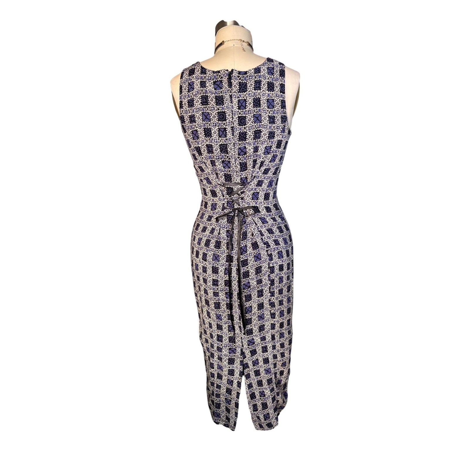 Vintage Byer Too! California Geometric Print Lace Up Back Maxi Dress M Purple