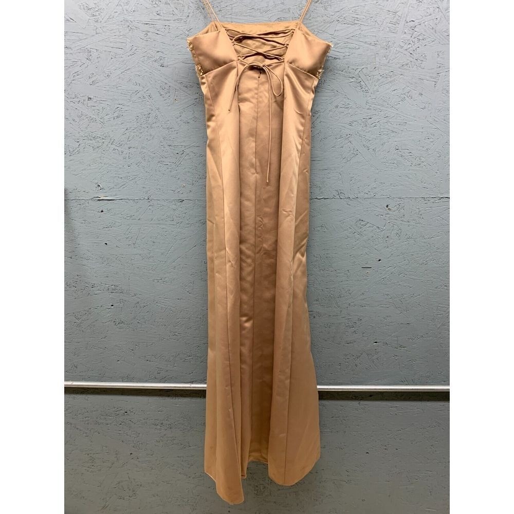 De Laru Beaded Satin Maxi Gown Dress Womens Size 5/6 Gold Vintage Y2K Formal