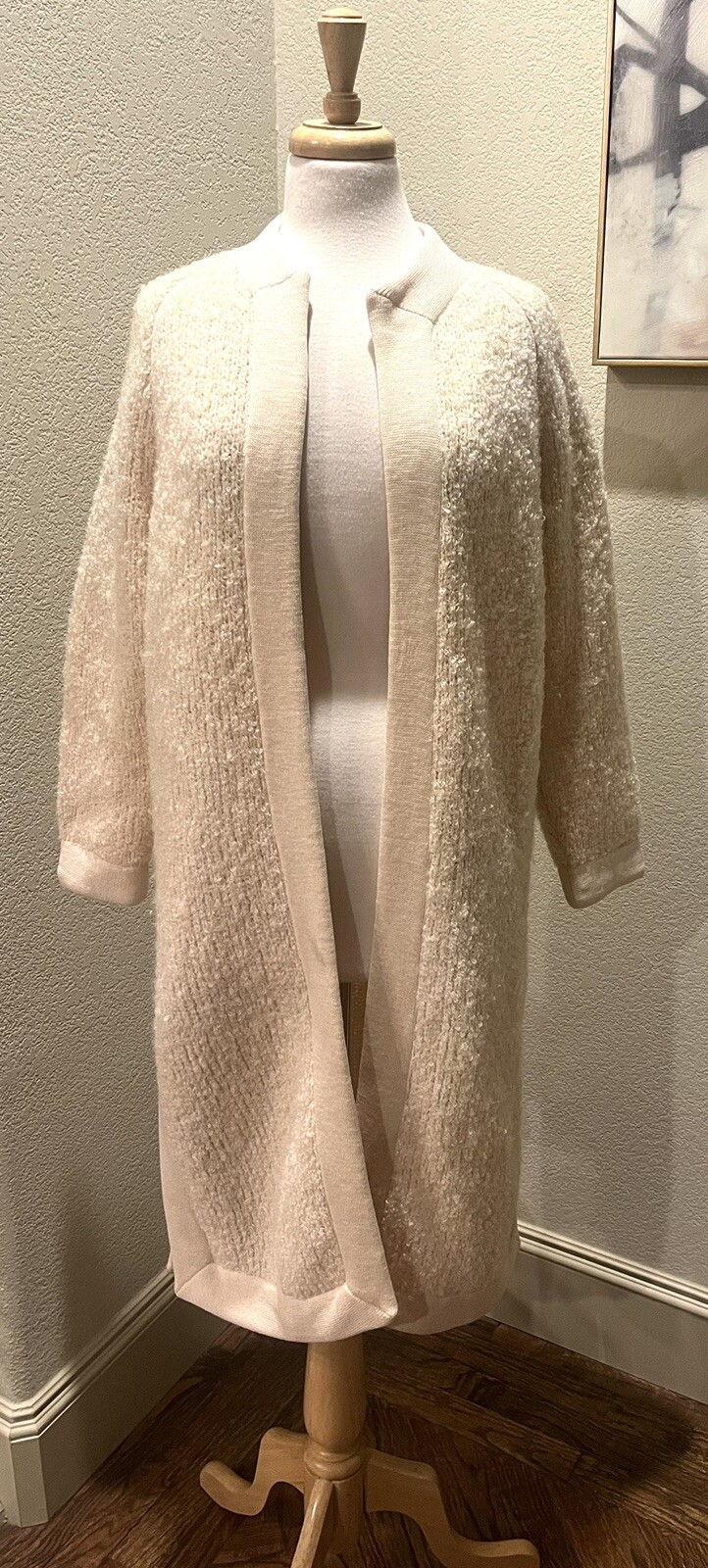 VTG 60s SAKRI California Boucle Knit Wool Long Sweater Coat Cardigan S M