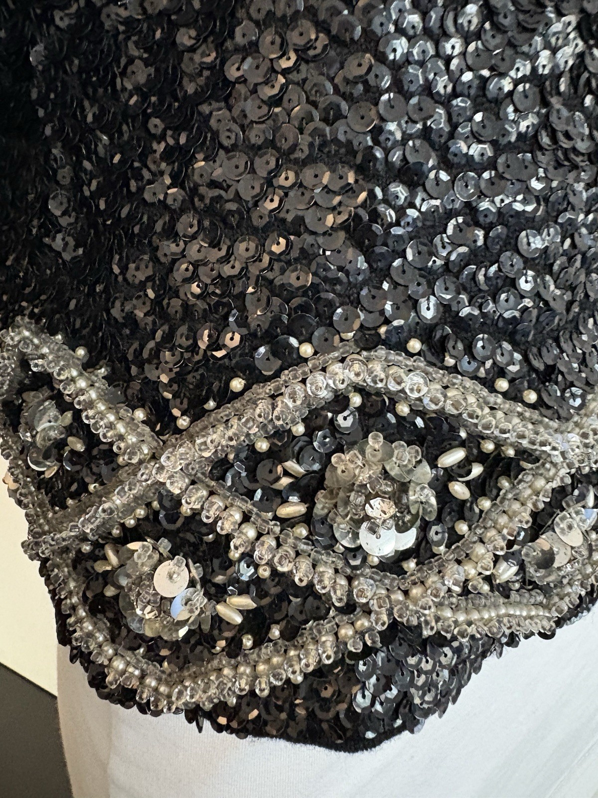 Vintage 60s Black Sequin Sweater -Rare Find Size Medium Made In Hong