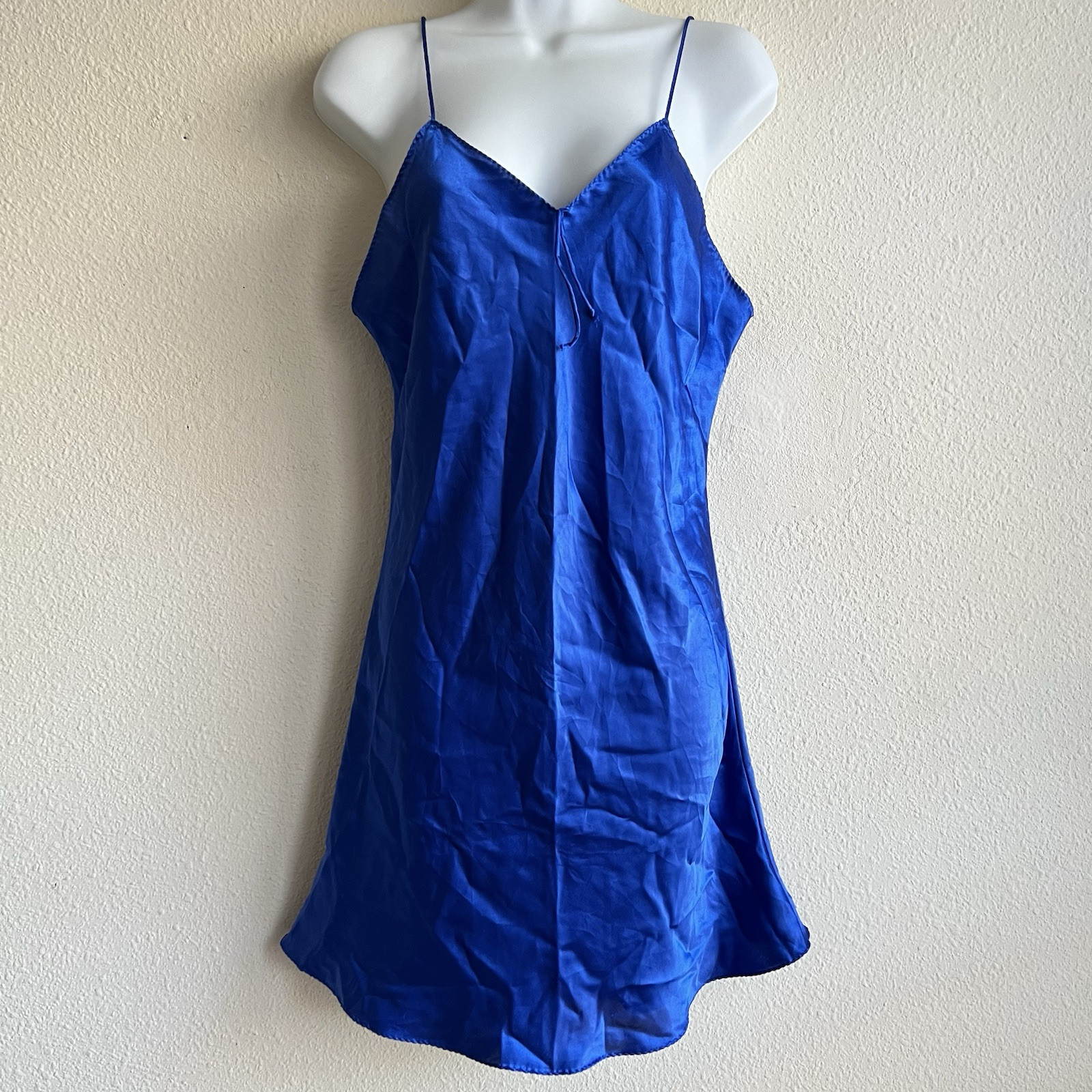 Vintage 90s Avon Intimates Blue Satin Slip Dress Nightie Nightgown Women’s L