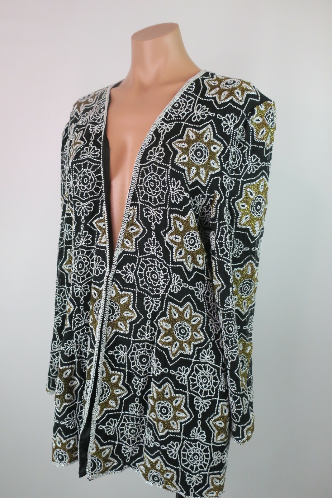VTG heavy sequin beaded Floral Niteline Longline Evening Jacket Trophy Wife Sz S