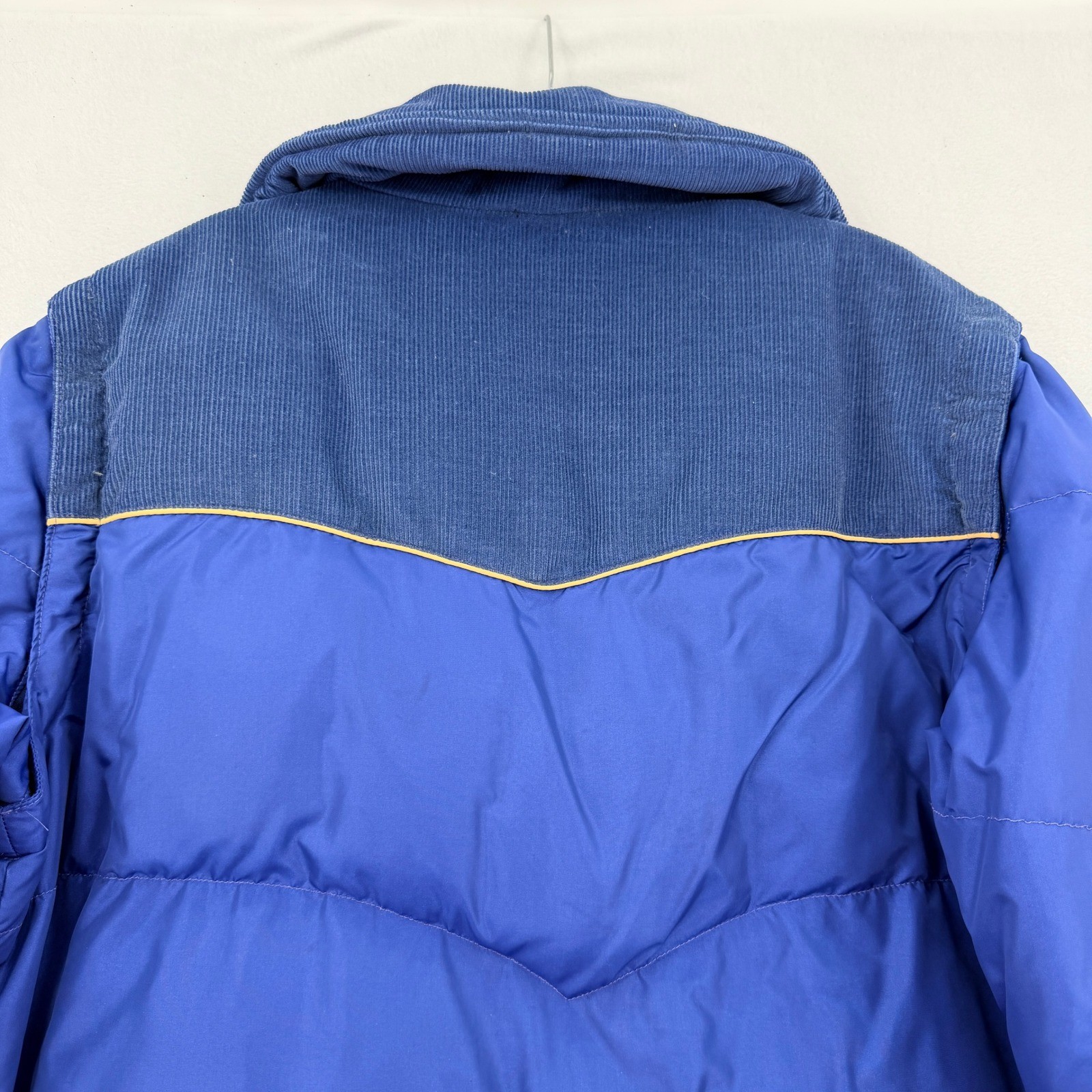 Vintage Levis Puffer Jacket Blue Down Filled Corduroy Yoke Western Made in USA L