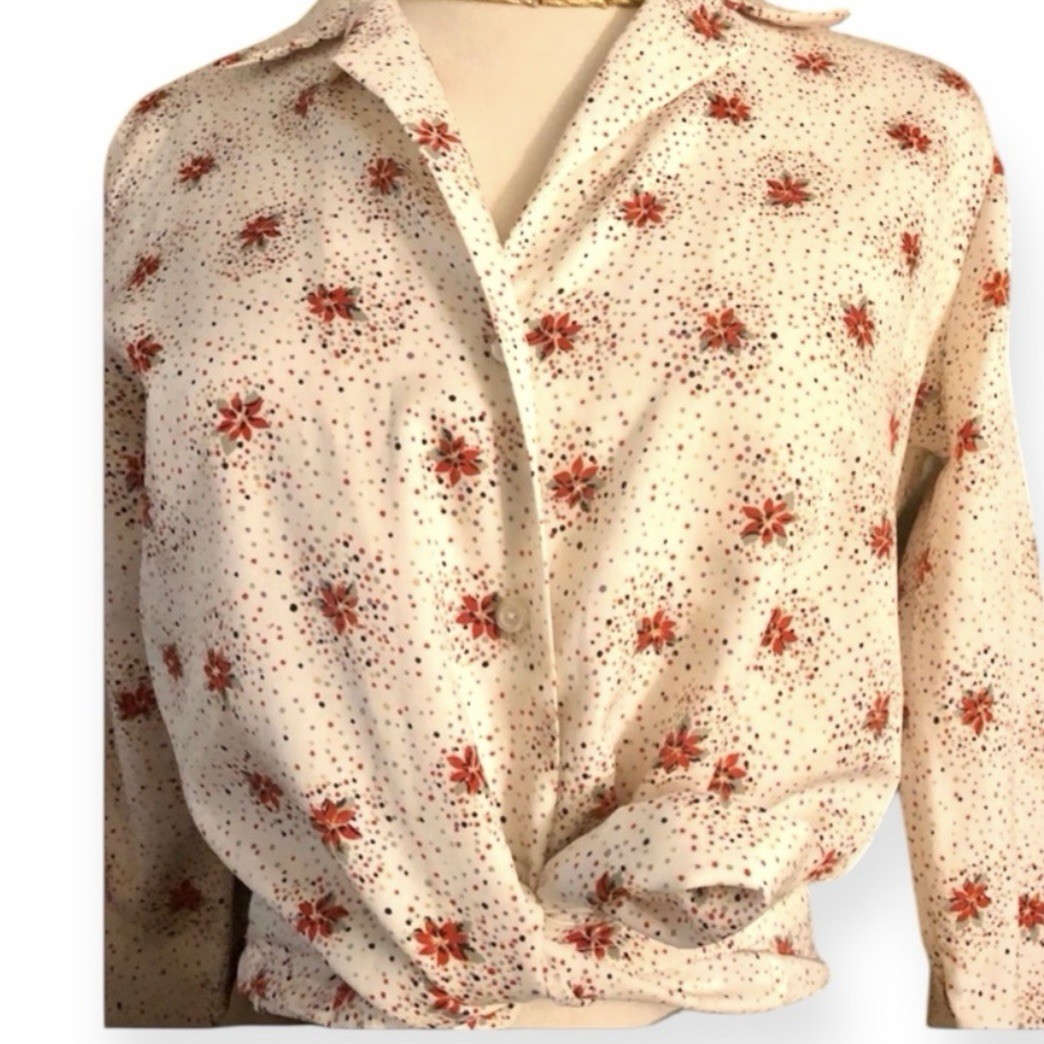 Vintage 1970’s Feminine Floral Button Down Blouse by Lady, Medium