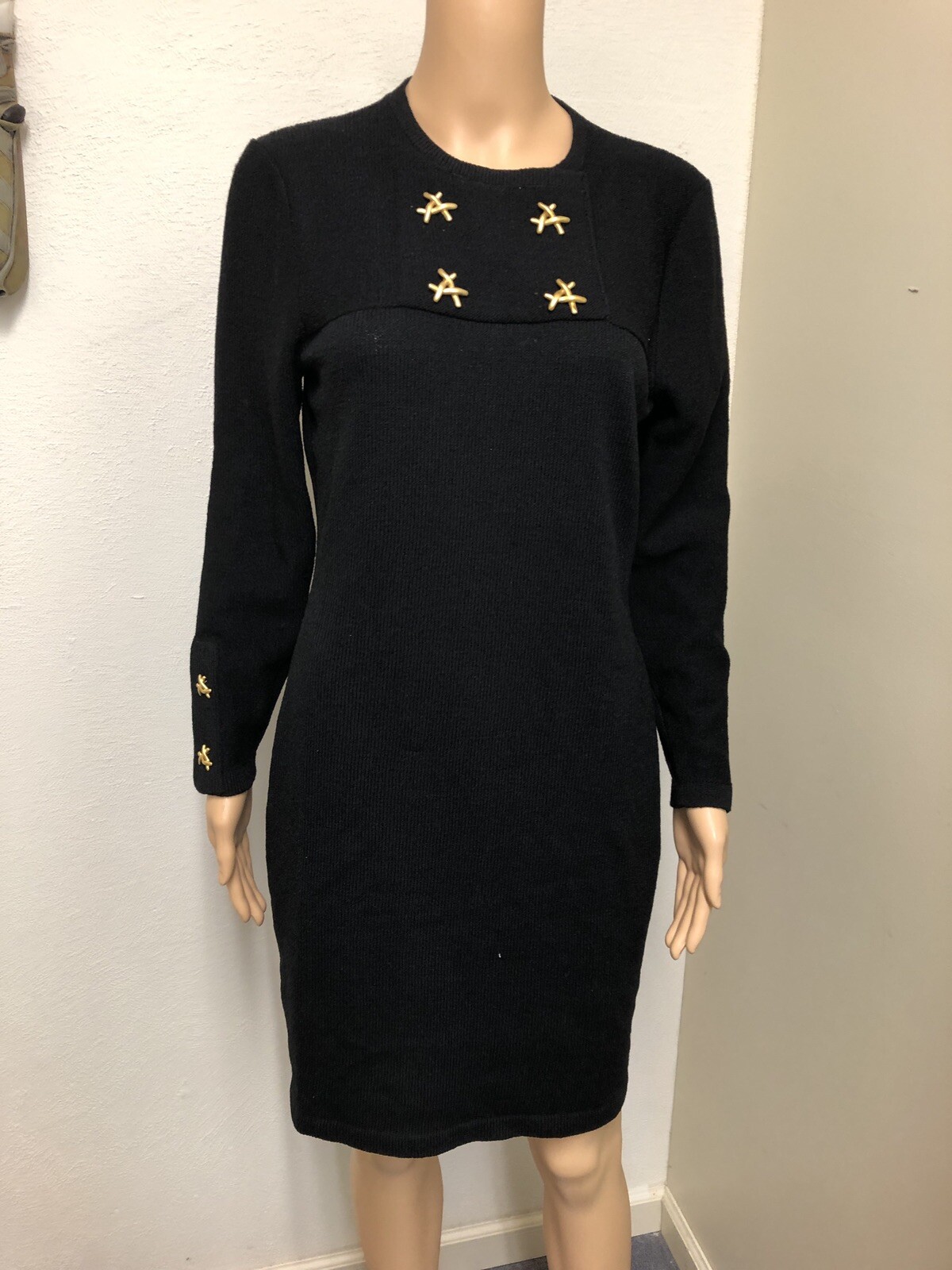 Vintage STEVE FABRIKANT Santana Knit Wool Blend Sweater Dress Timeless Black Xsp