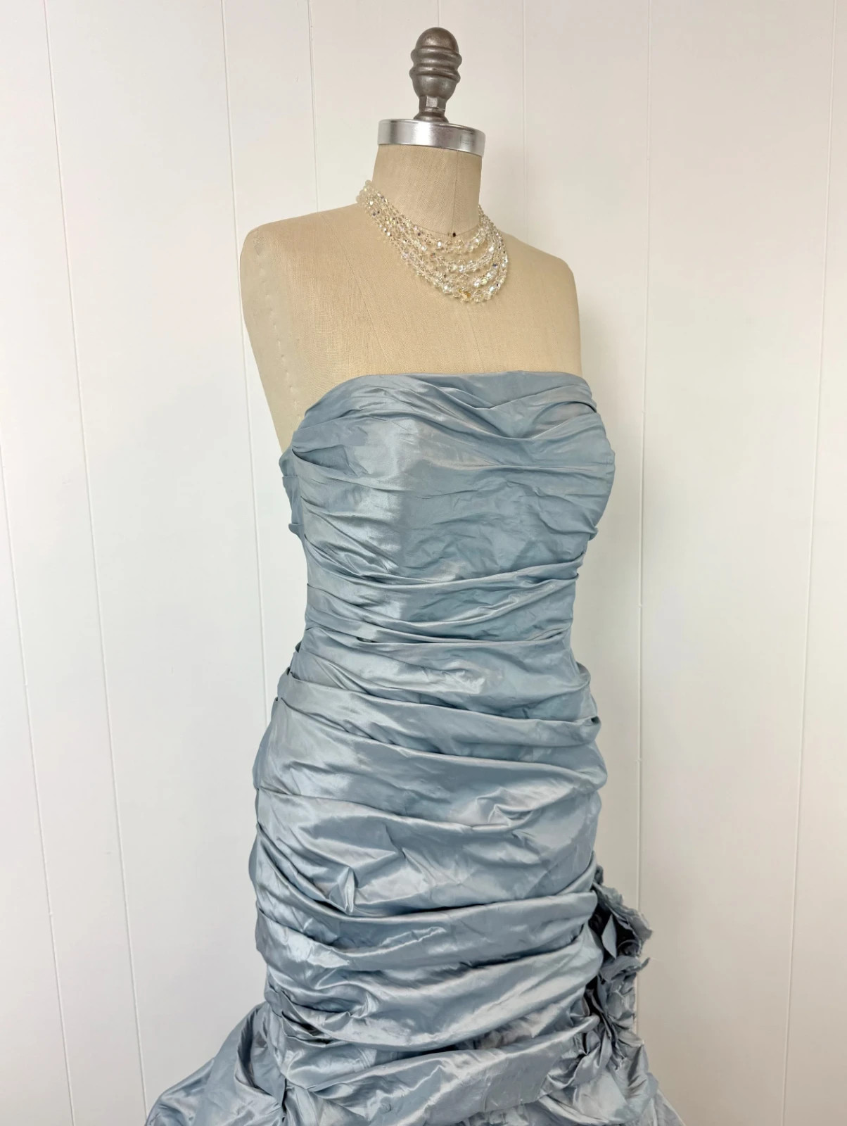 Vintage Catherine Regehr Saks Fifth Avenue Ice Blue Silk Ruffle Prom Dress Gown