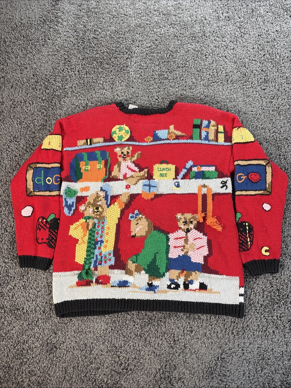 Vintage Eagle’s Eye Women’s Teacher Sweater 1990s Hand Knit Size Large Red Knit