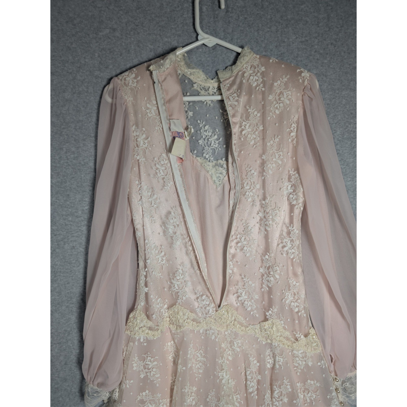 Susan Lane Country Elegance Dress Womens 12 Pink Vintage Lace Tiered Maxi
