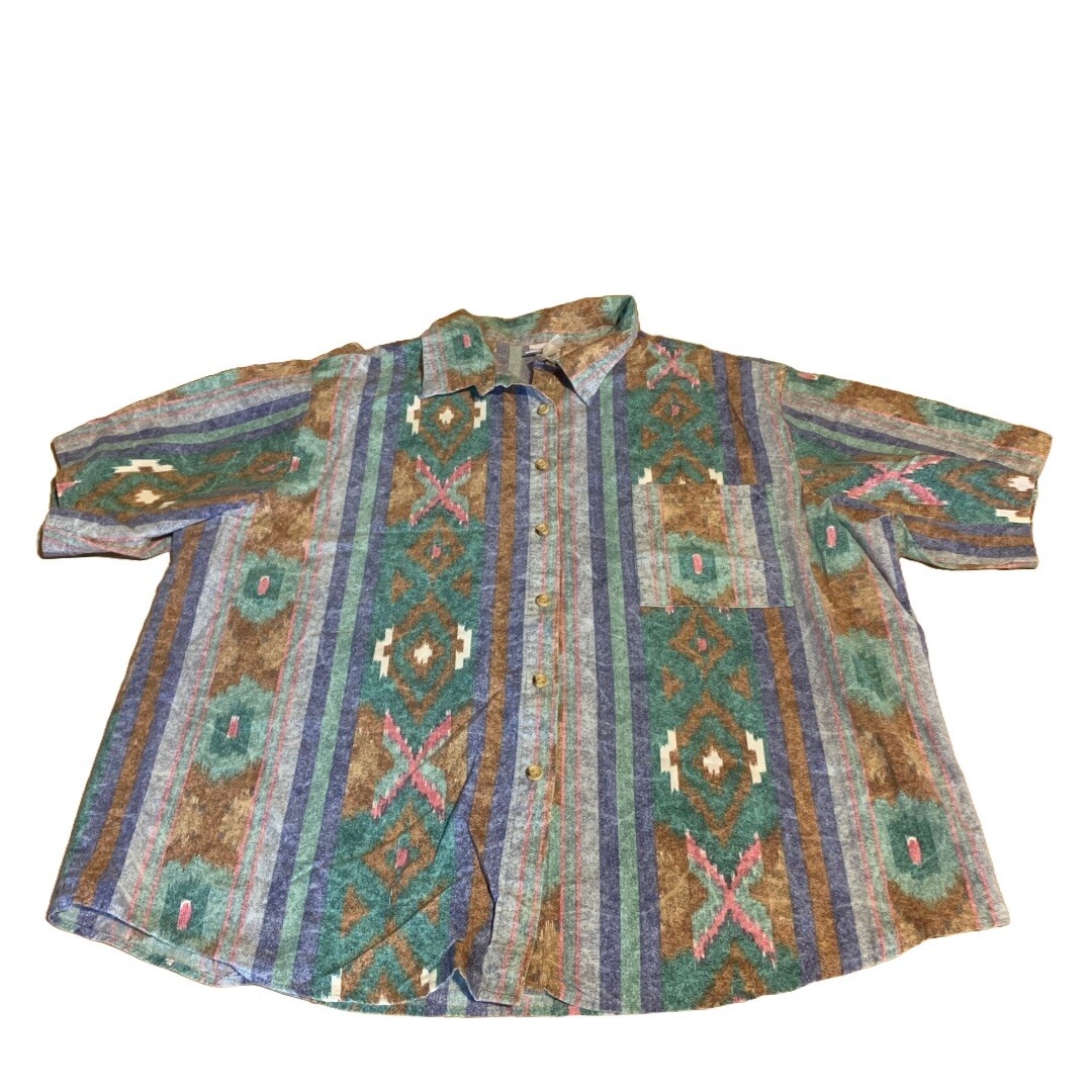 WOMEN S VINTAGE 1990’S HABAND FOR HER MULTI-COLOR COTTON BUTTON DOWN TOP SZ XXL