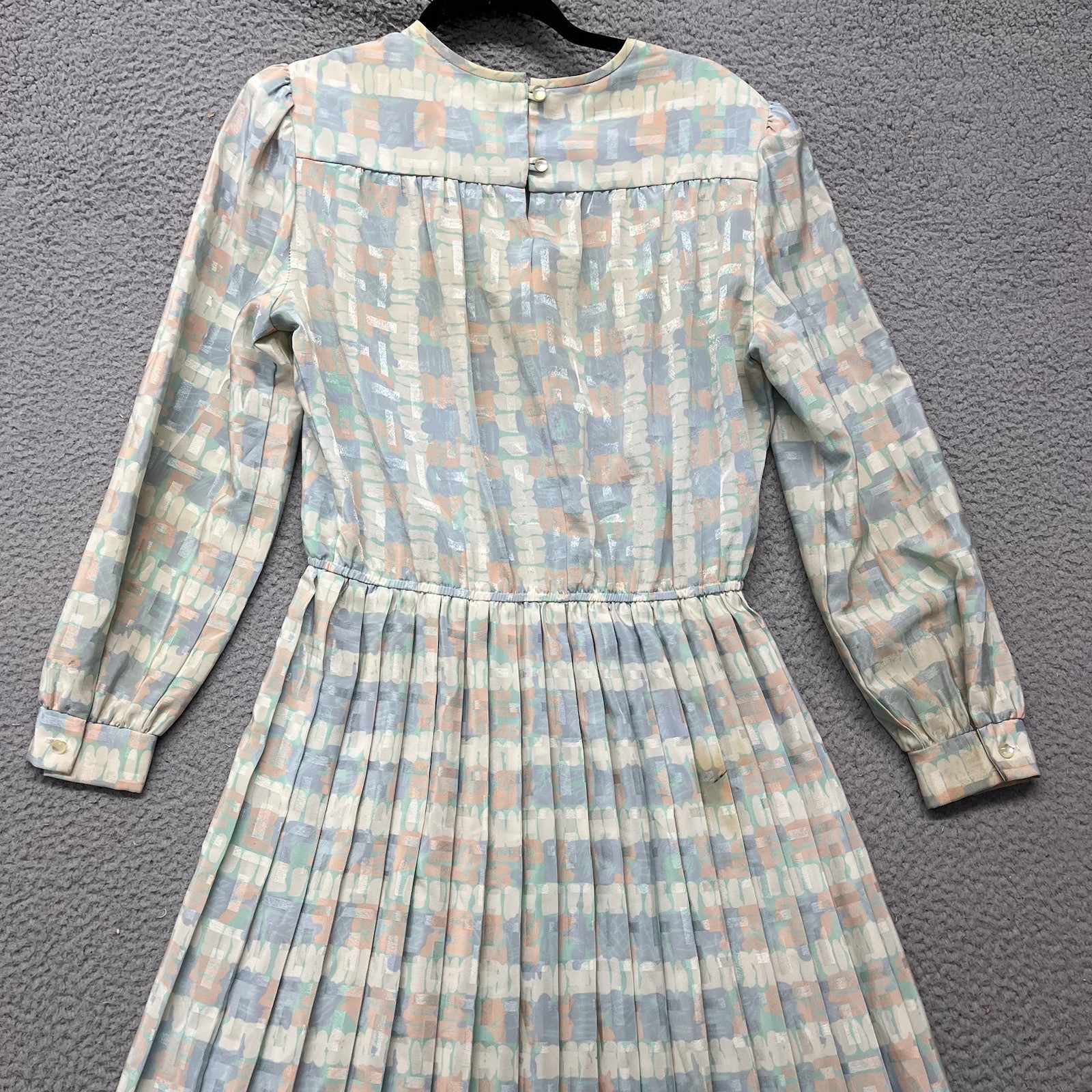 60’s 70’s Mavinette Dress Womens 14 Blue Geometric Accordion Secretary Vintage