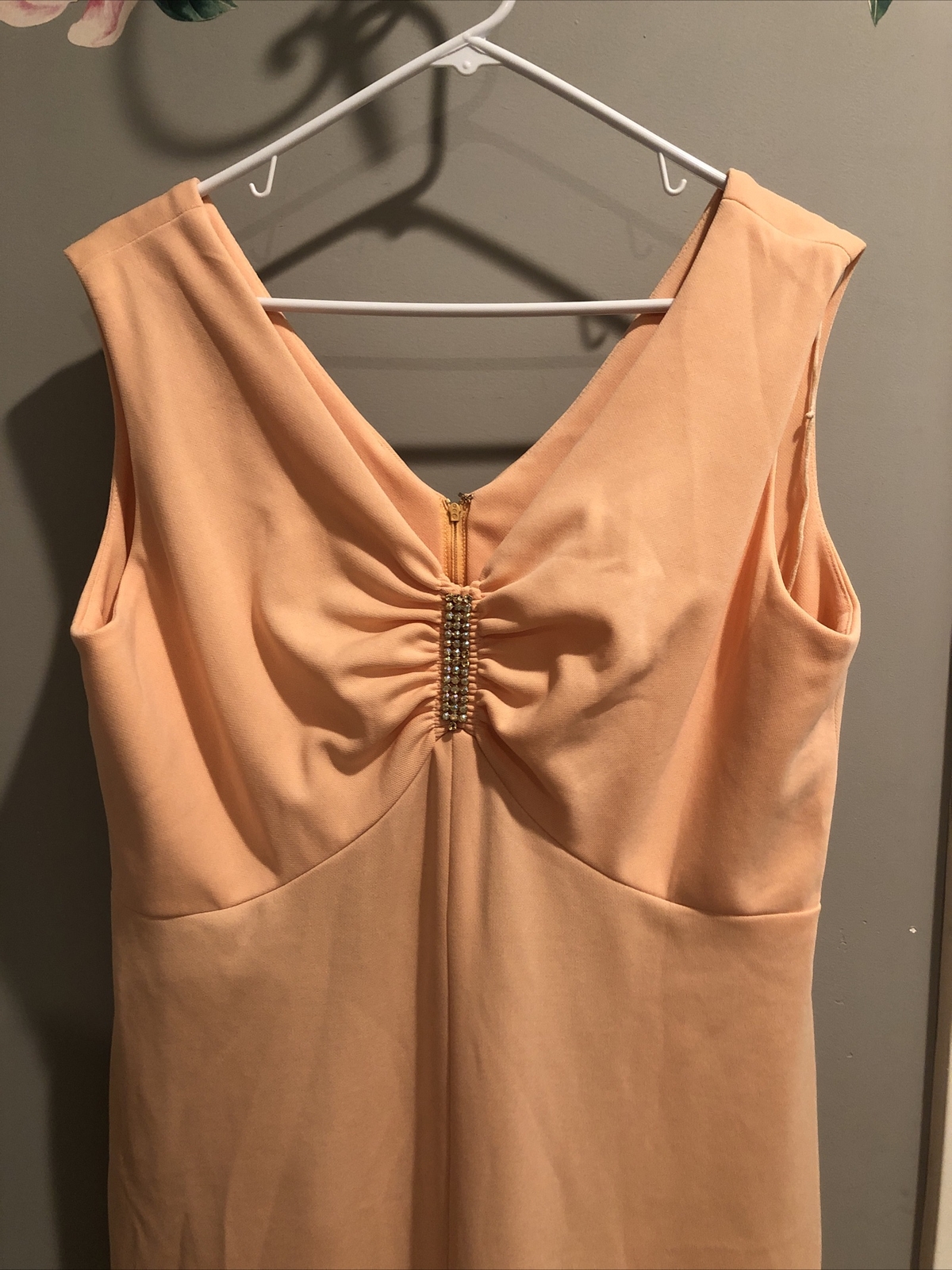 VTG Miss Rubette Long Peach Dress Rhinestone And Coat Sz 16