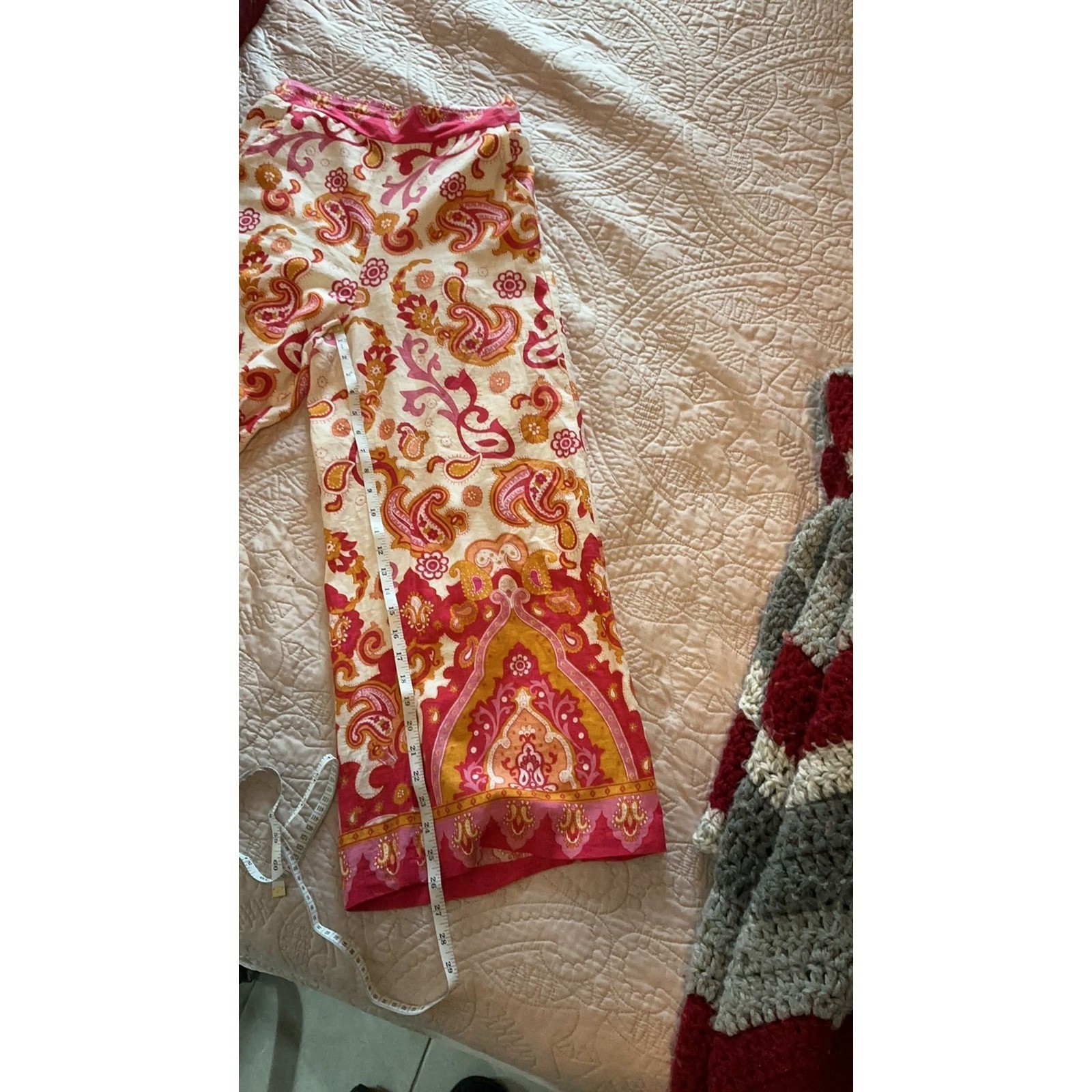 Haute Hippie Orange Floral Paisley Linen Blend Wide Leg Boho Pants XS W:14