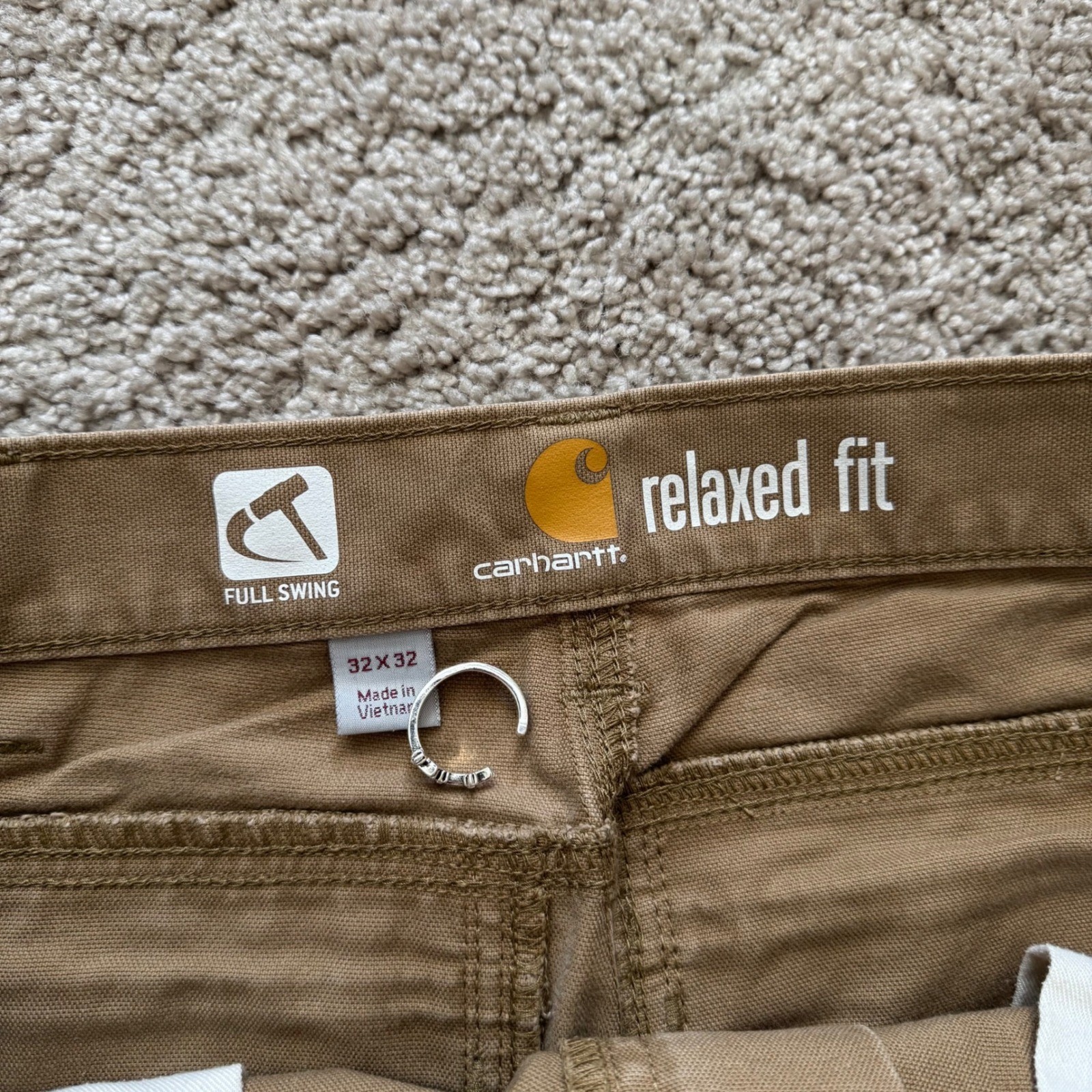 VINTAGE CARHARTT FULL SWING RELAXED FIT CARGO CARPENTER GRAY WORK PANTS / 33X31