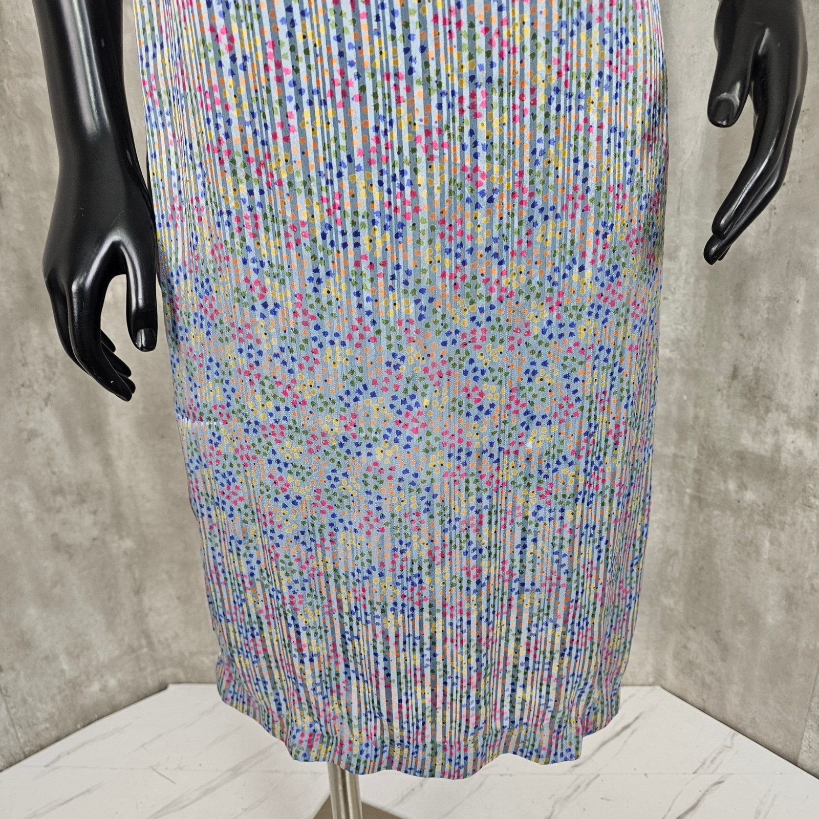 Vintage 80s Ala Carte Pleated Dress Flutter Puff Peek Shoulder Micro Floral