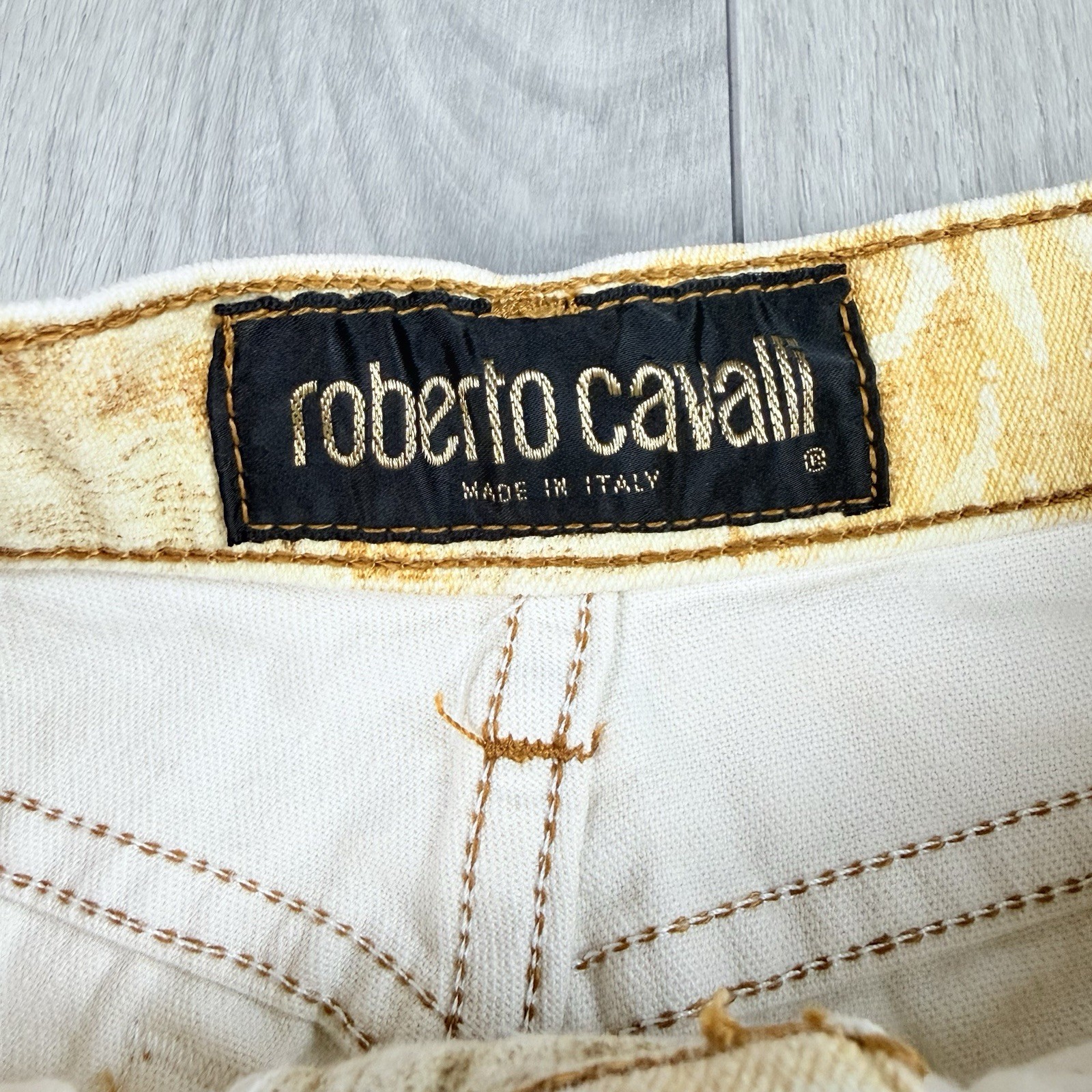 Vintage Roberto Cavalli 90s Funky Sand Blasted Denim Shimmer Jeans Small Italy