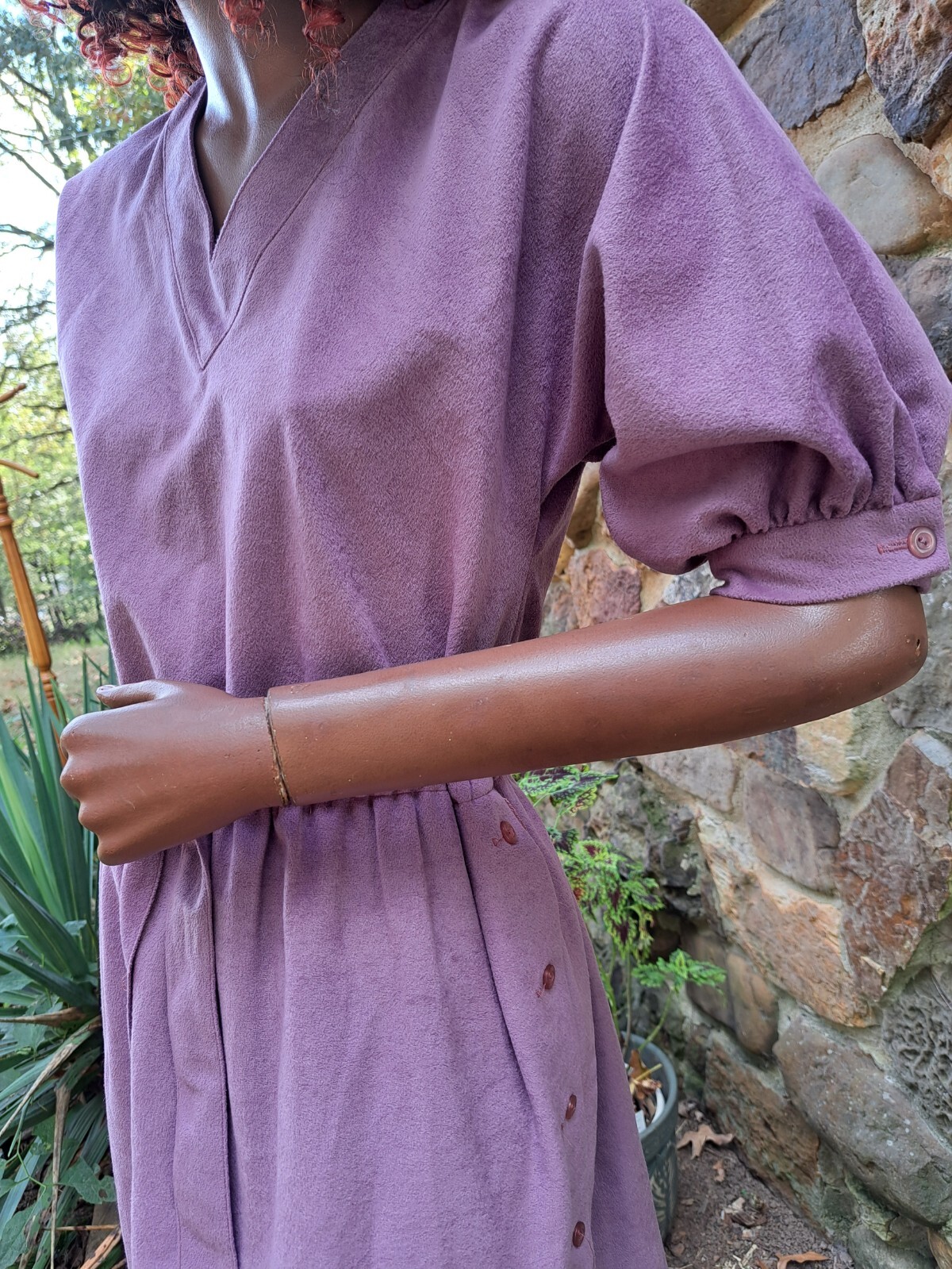 70s David Warren New York Faux Brush Suede Velour Plum Purple Dress Back Zip S/M