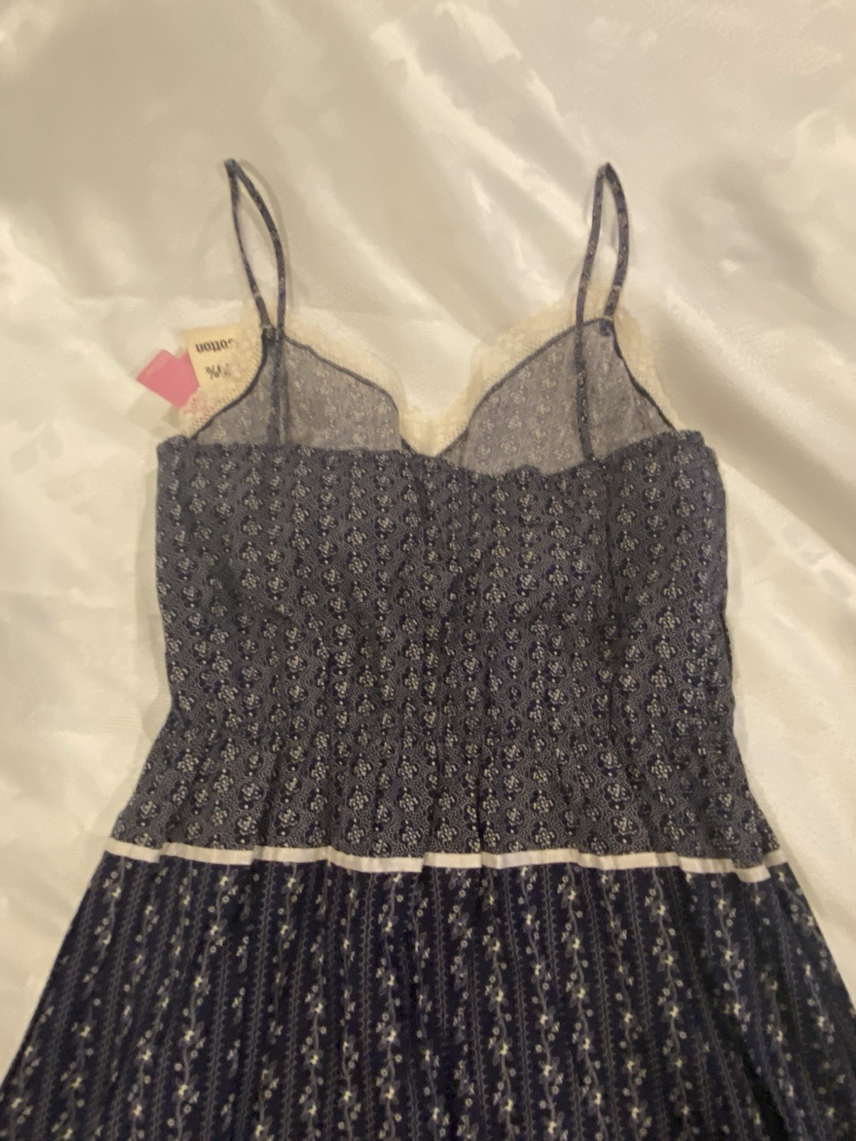 JCPenney navy cotton sun dress spaghetti straps floral lace prairie NWT Large