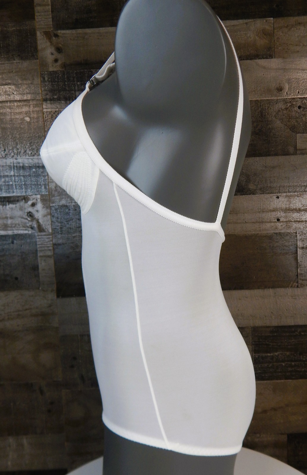 De Luxe Fashions All in One White Stretchy Girdle Bodysuit Soft Cups-Style 40B