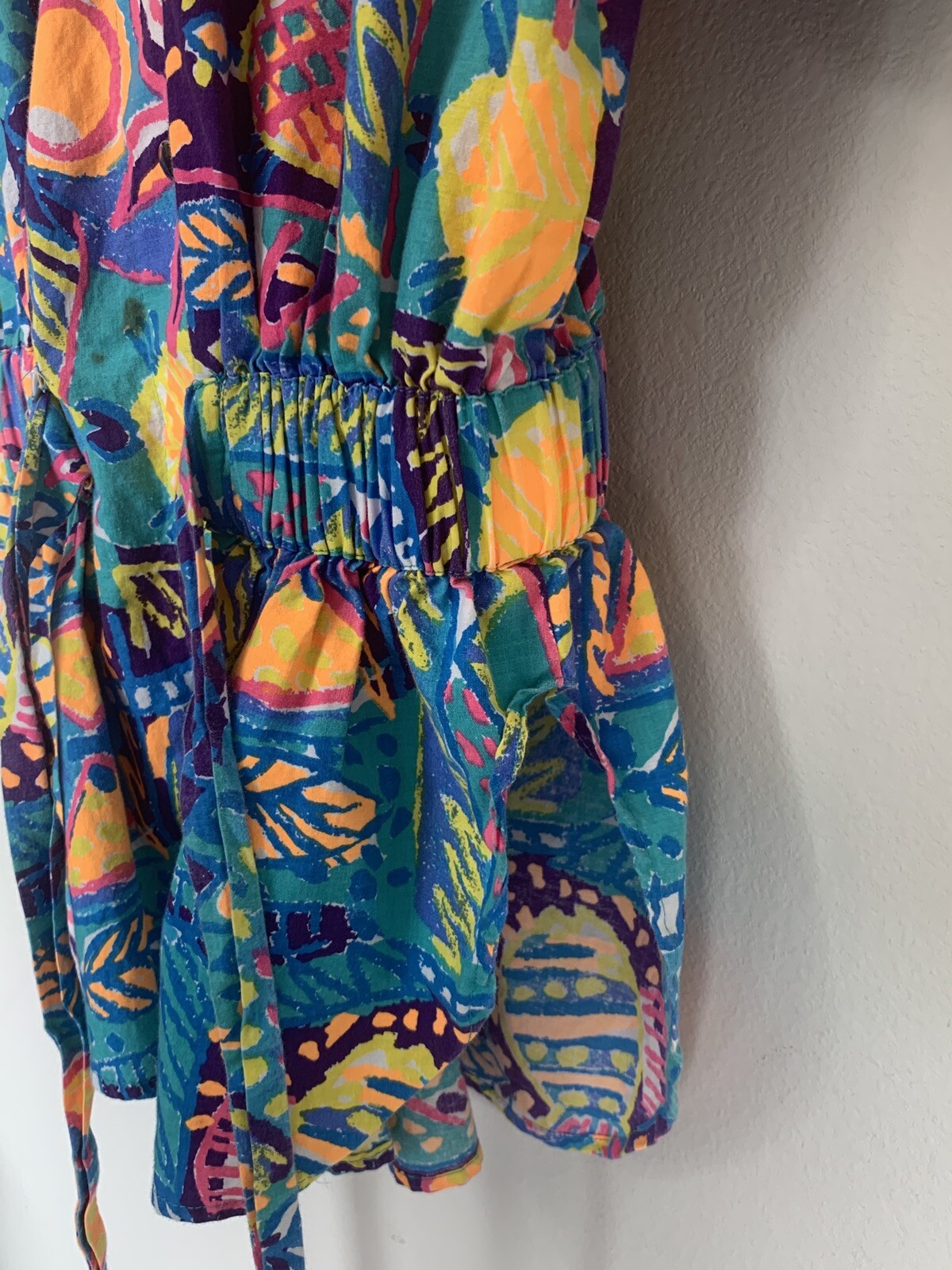 Vintage 80’s Bendigo Colorful Vibrant Funky Hooded Belted Peplum Top Medium