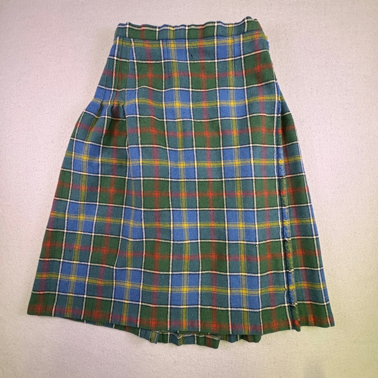 Vintage The Culture Tartan Wool Kilt Skirt Glasgow 1990 Plaid Green Blue Size 25