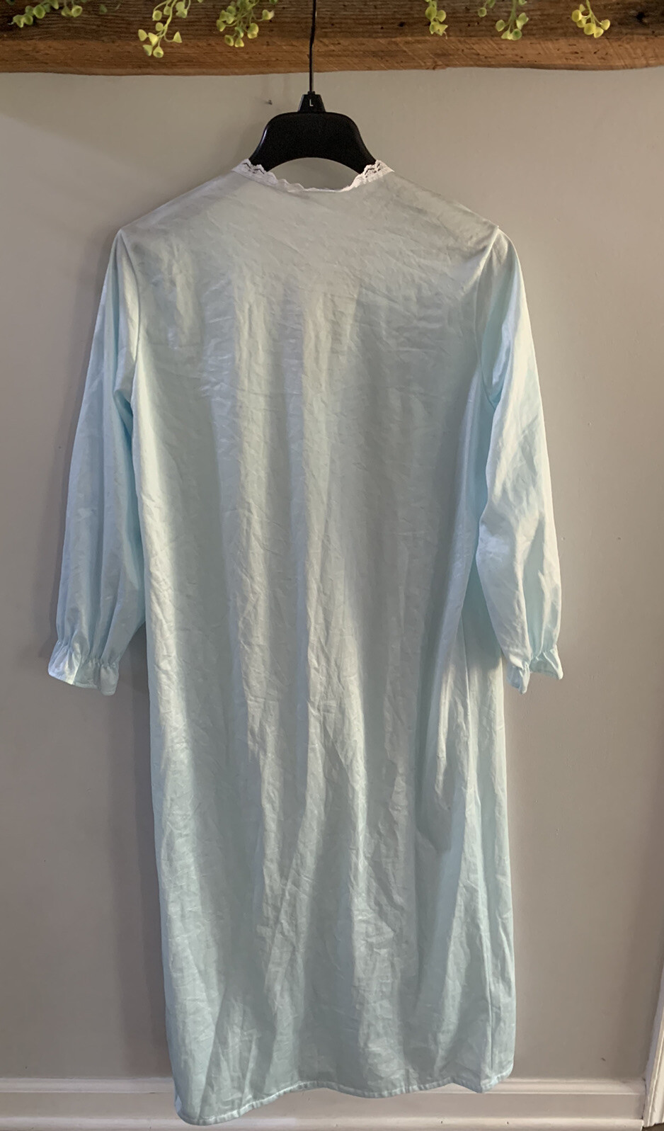 Vintage Nightgown Dreamwear Satin Blue with Lace Long Sleeve Medium