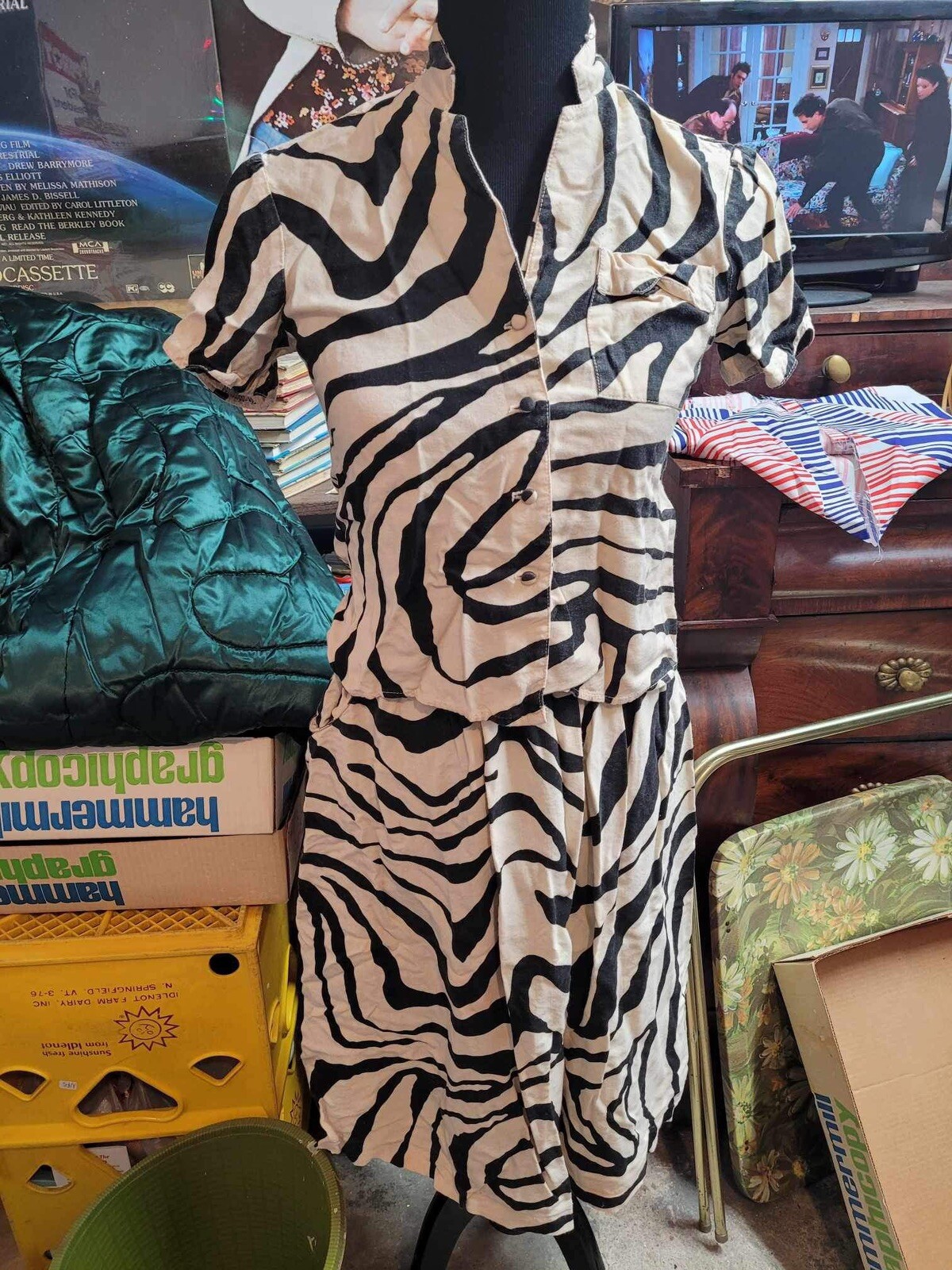 Vintage 1980’s Irene Kasmer Zebra Print Skirt Set Outfit Awesome!