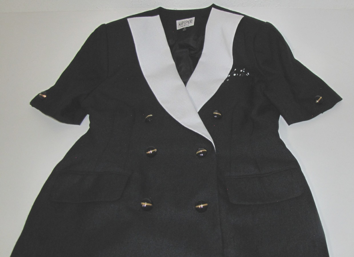 VTG Kasper for ASL Black Dress Straight Wrap White-Collar Short-sleeve Wm .12