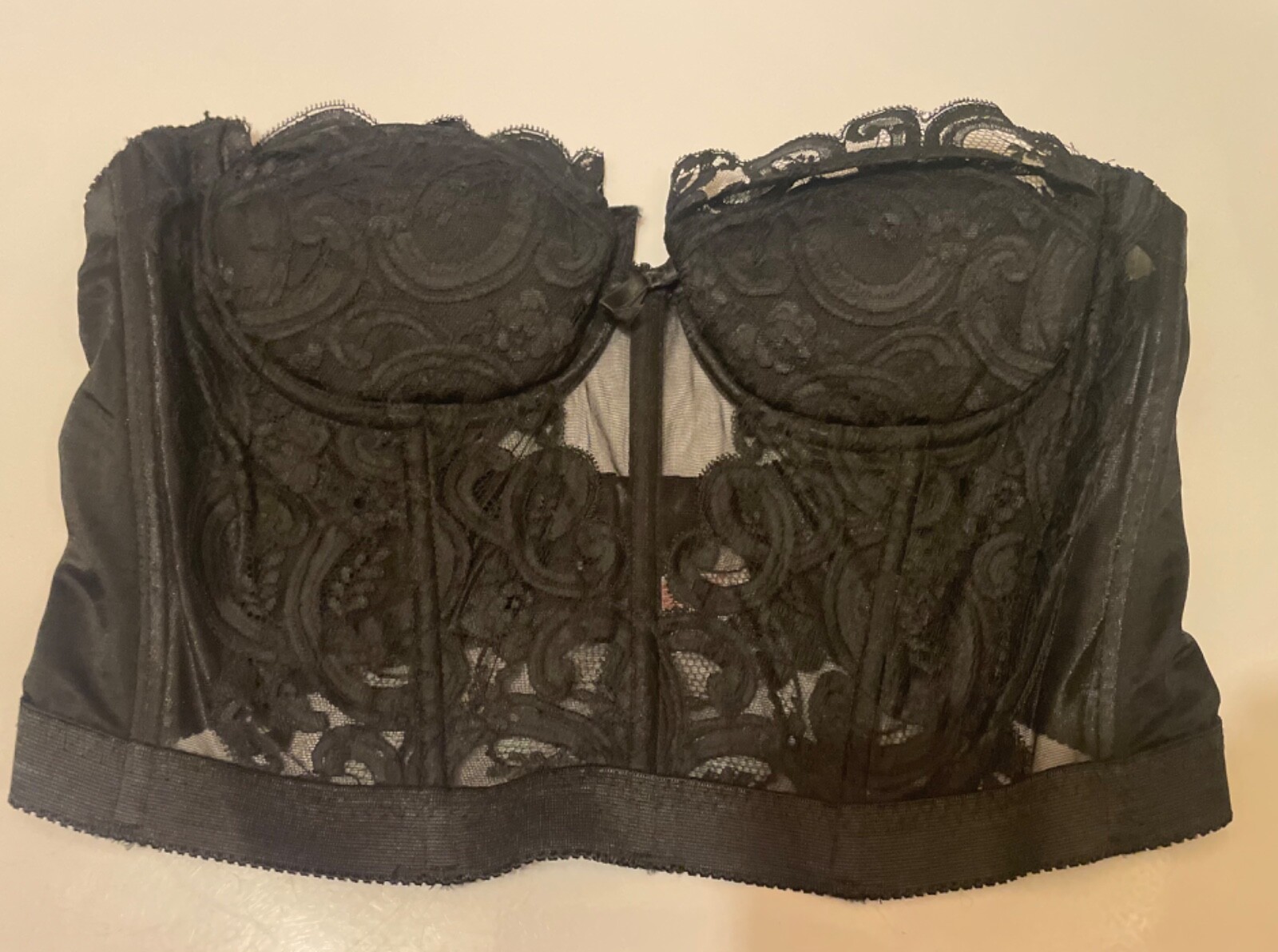 Vtg Lady Marlene Black Strapless Lace Bustier 38B Bra Corset #1288