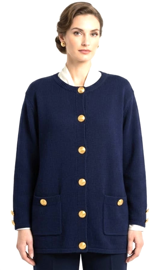 Vtg-80s Danielle by Laura Navy Blue Ladies Acrylic Nylon Cardigan Jacket-3X