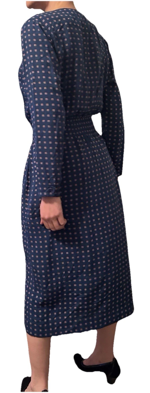 Vintage Dress Medium Blue Red Geometric 80s Does 40s Geek Chic Librarian