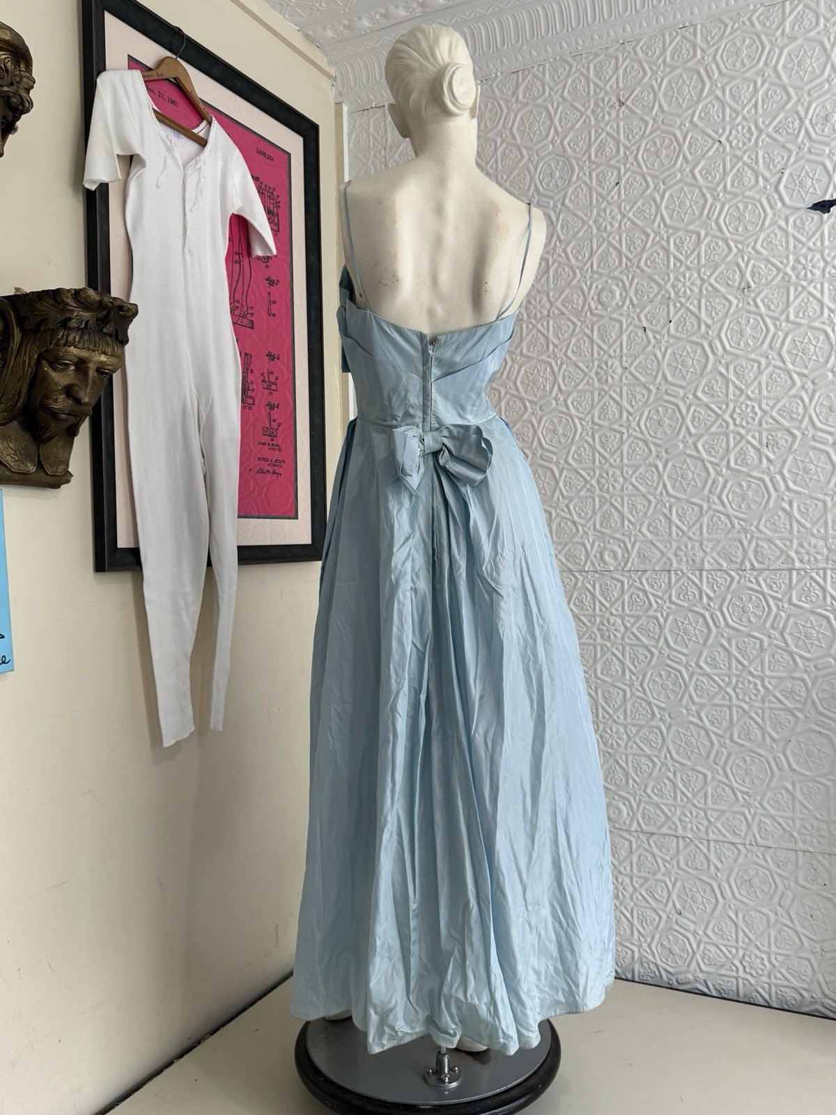 vintage 1950s gown baby blue taffeta bridesmaid prom small xs prom dress bridal