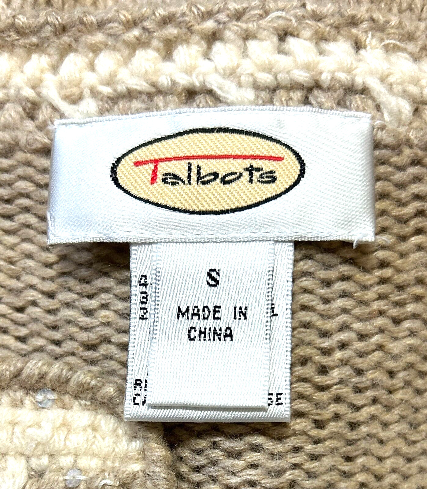 Vtg Talbots Cashmere Angora Wool Cardigan Sweater Embroidered Tan Gray Ivory, Sm