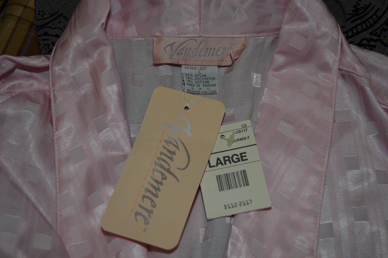 Vandemere NWT Vintage Pink Satin Nylon Button down long sleeve Nightgown, L