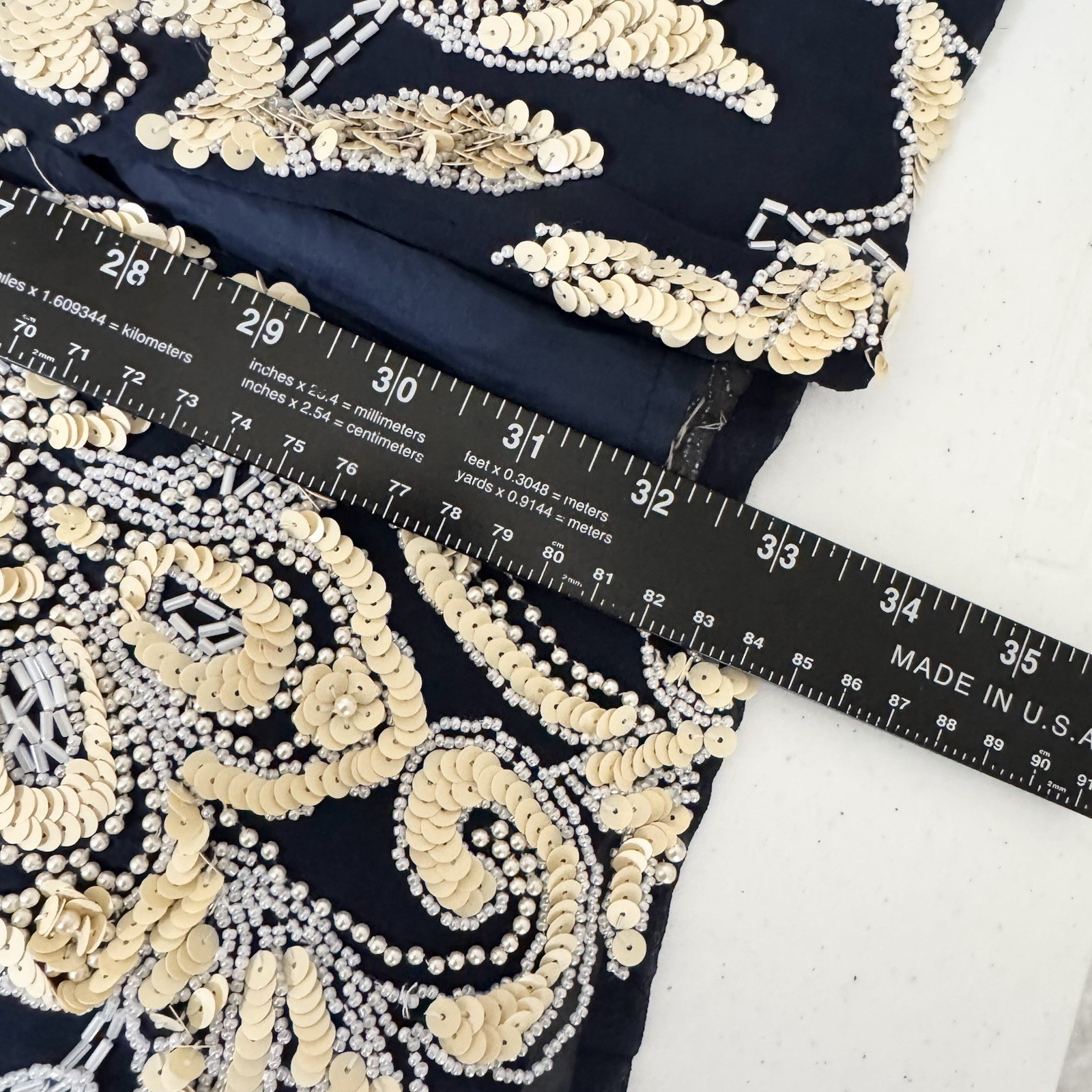Vintage 80s 90s NITE LINE Beaded Sequin Silk Dress Blue Gold Floral Niteline 10