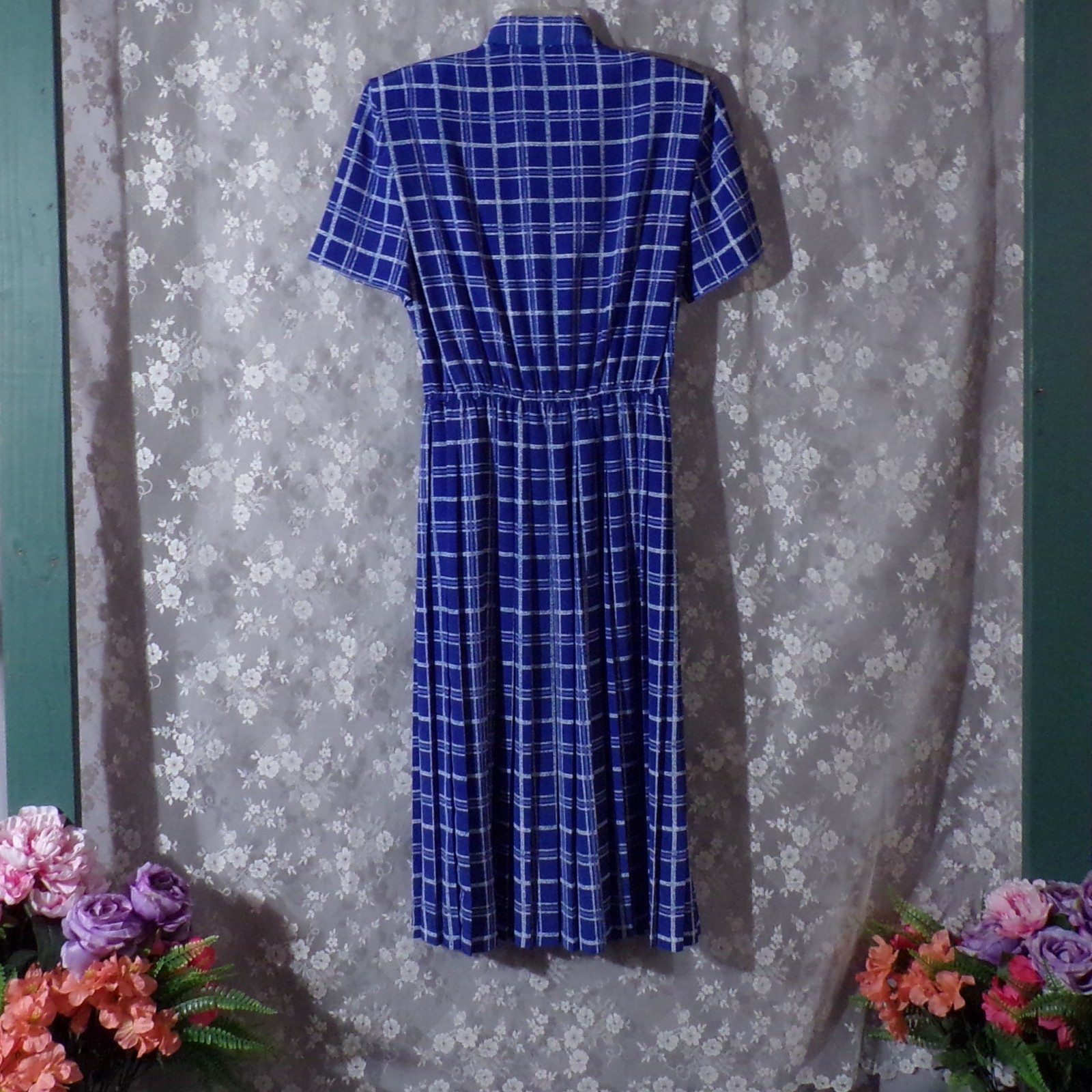 Vintage Blue Plaid Dress Size Large 90s Retro Secretary Academia Twee Preppy
