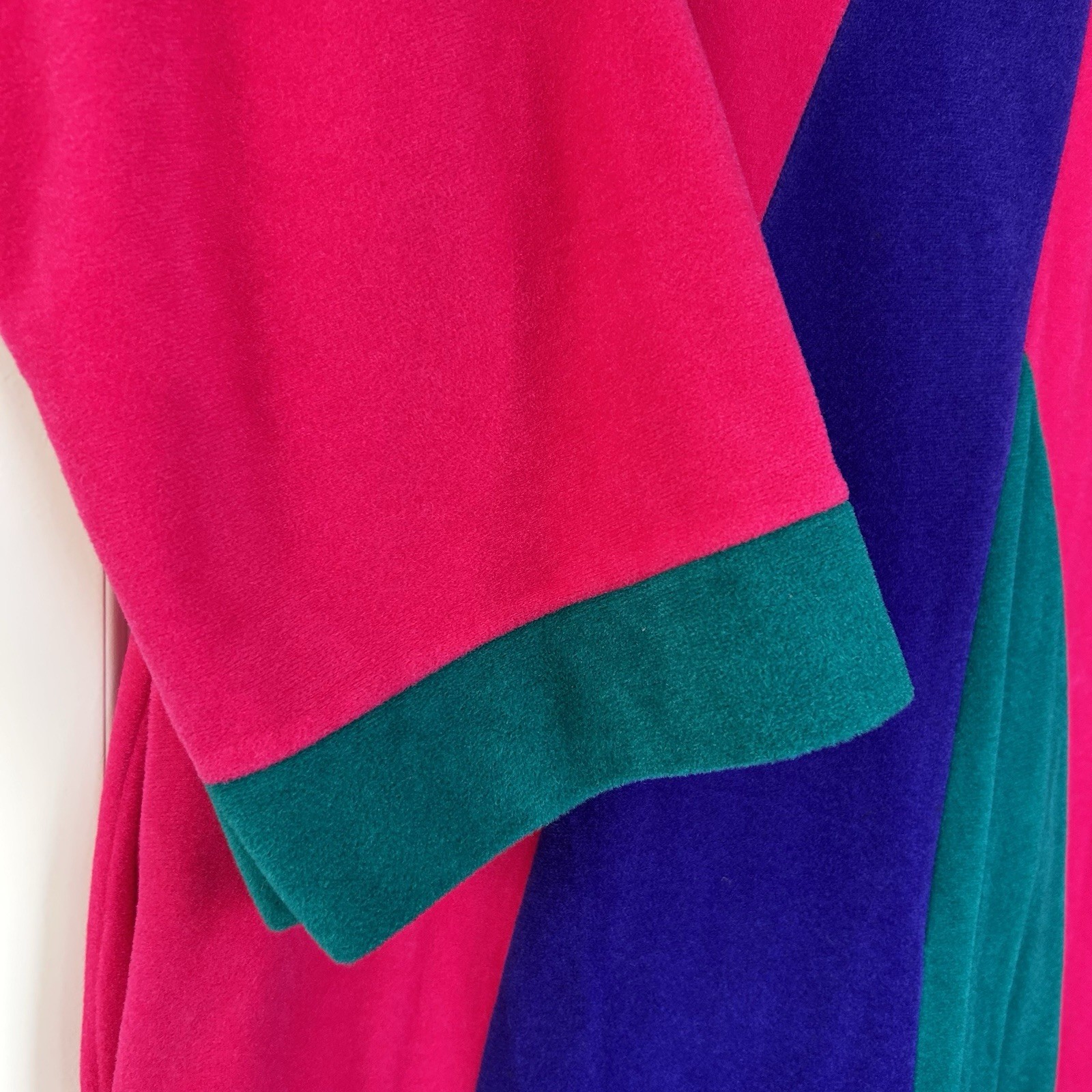 Vtg Vanity Fair Velour Robe S Pink Purple Green House Coat Color Block Retro USA