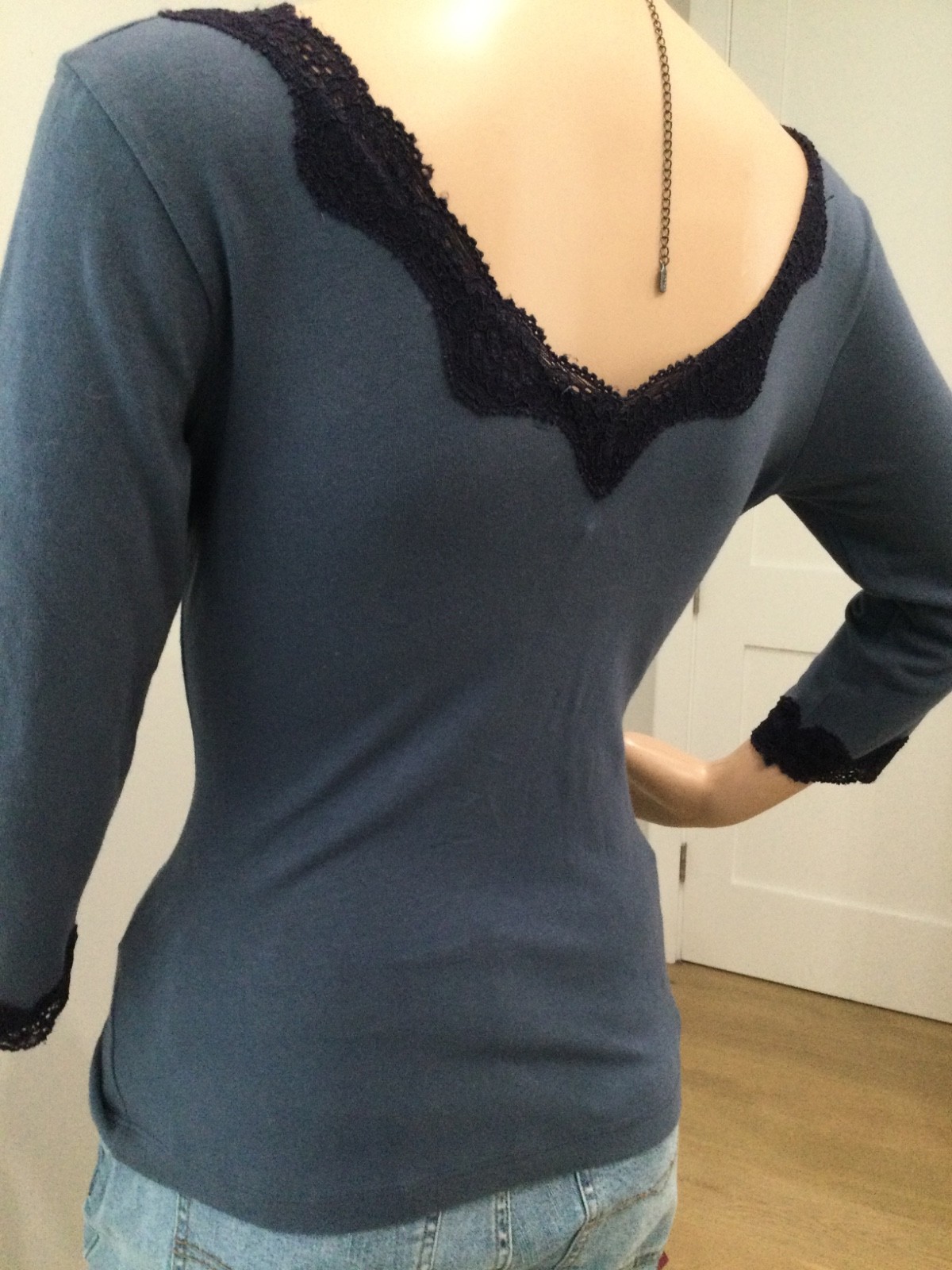 NWT Anthropologie Ann Ferriday Dusty Blue Lace Trim Romantic Top M Bella Swan