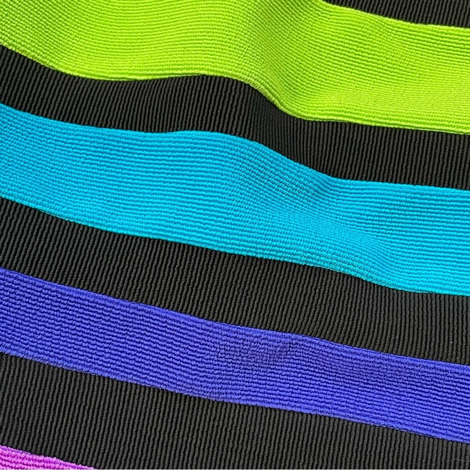 Cazimi Ribbed Neon Striped One Piece Swimsuit Bodysuit 6 Black Blue Purple Green