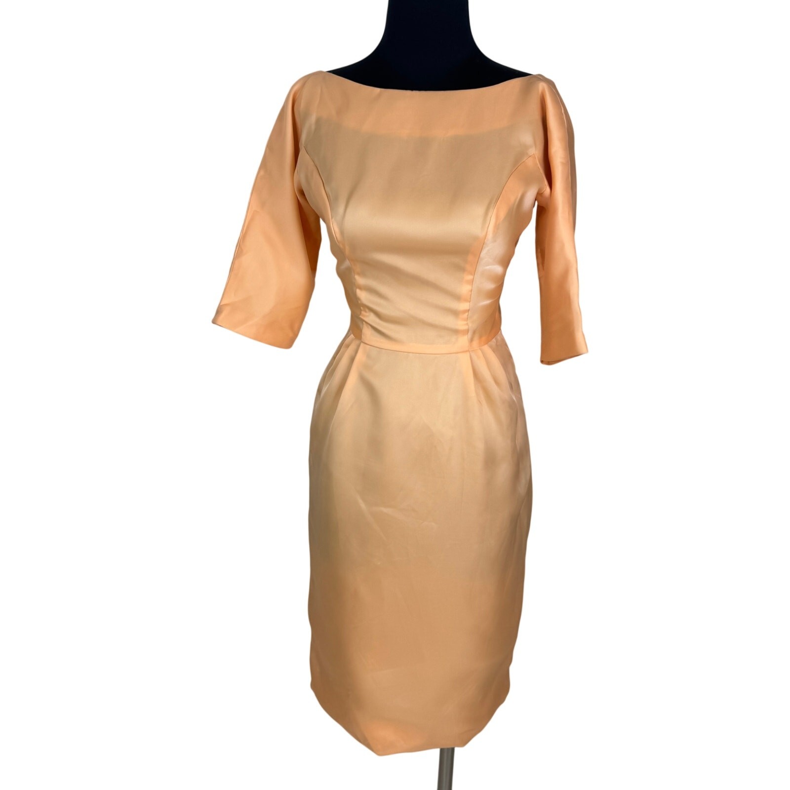 Vintage 60s Lorrie Deb Apricot Satin Wiggle Dress Jackie O Mid Century Cocktail