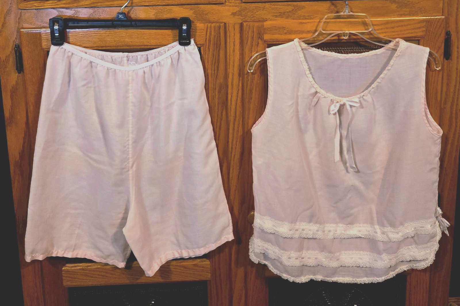 VTG Western Maid Baby Doll Pajama Set Pink Size Medium Lace Ribbon Soft Coquette