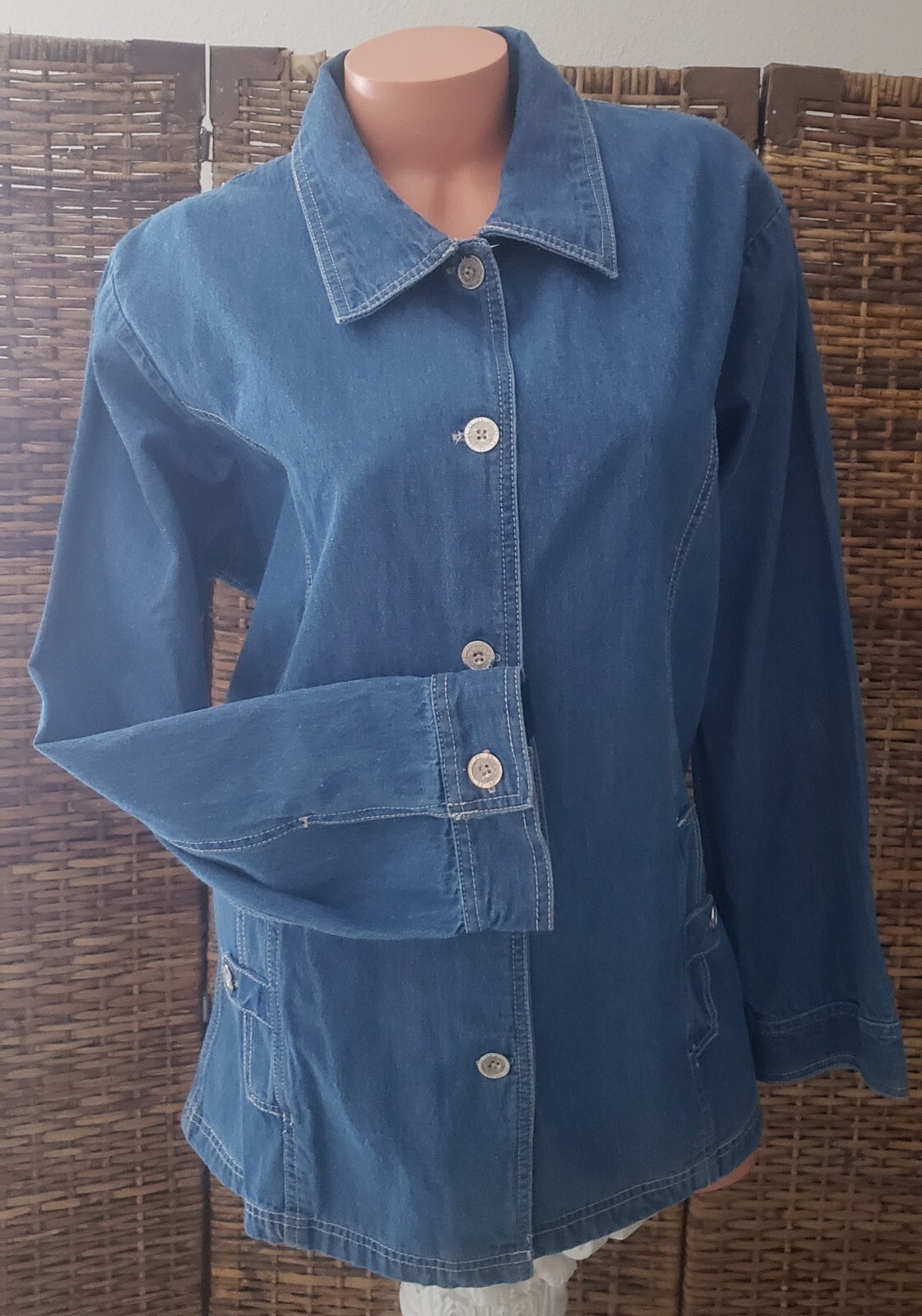 Vintage Tudor Court Denim And Silver Button Southwest Blouse Shirt Women’s Sz XL