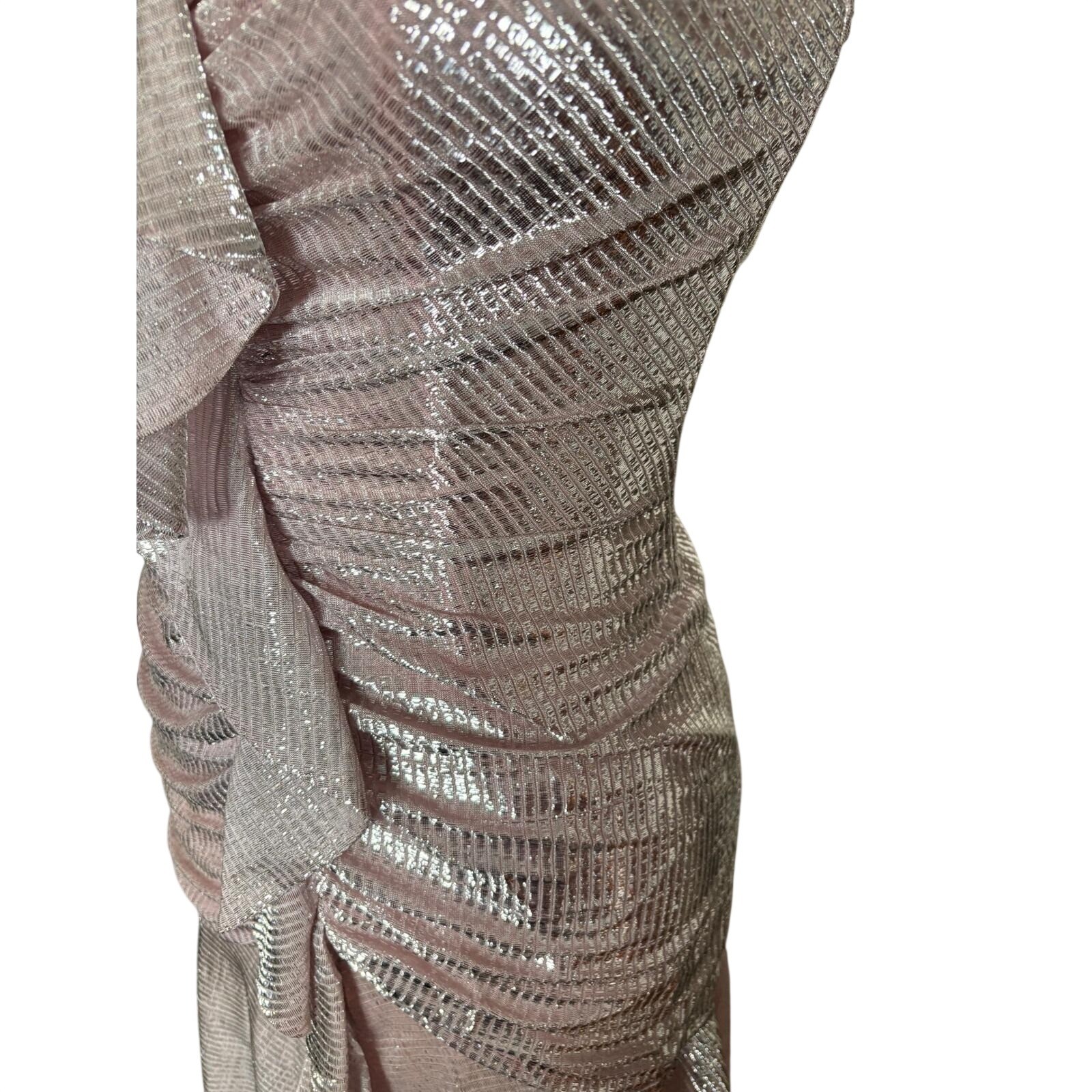 Vintage Ruched Metallic Lurex New Leaf by Samir Cocktail Dress Small Pink Silver