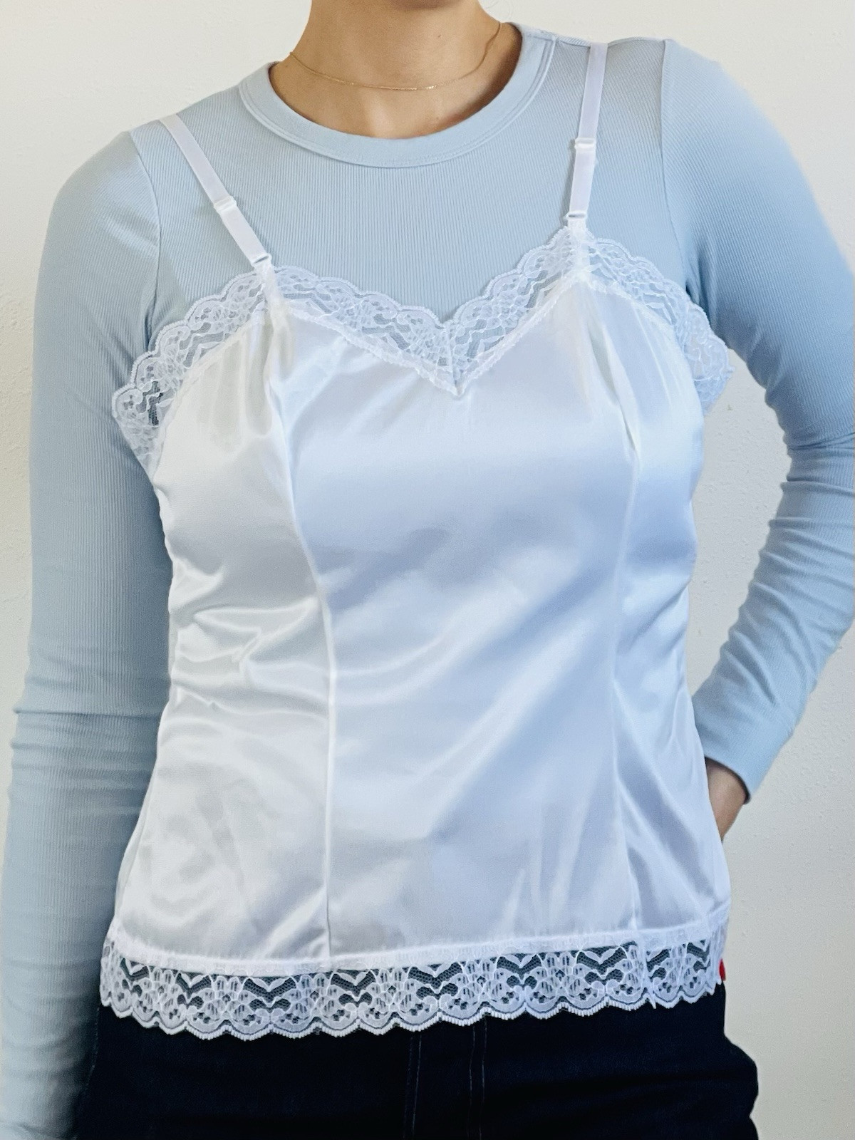 Vintage NEW Silky Lace Camisole Ivory Slip Tank Top Large Lingerie Dressing