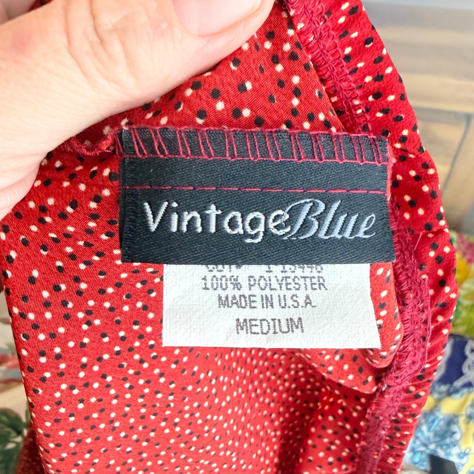 Vintage Blue Skirt Red Medium Polka Dot 90s Y2K Made in USA Dark Floral