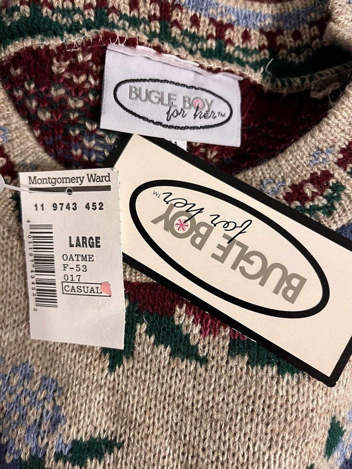 Vintage Bugle Boy Women’s L Acrylic Sweater Floral Rose Farm Cottagecore NWT